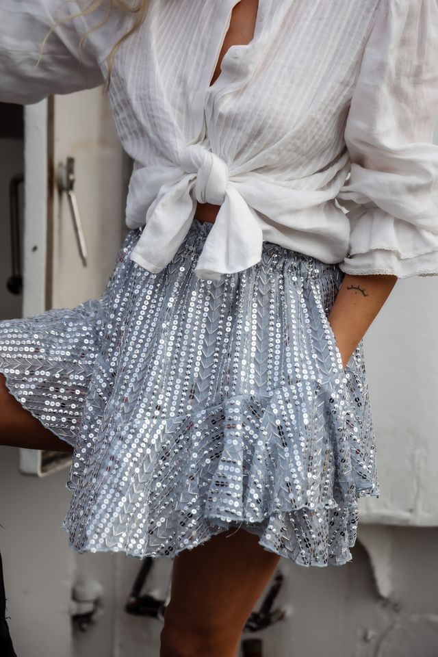 Sequin Skirt Shorts Icy Blue & Silver - Image 2