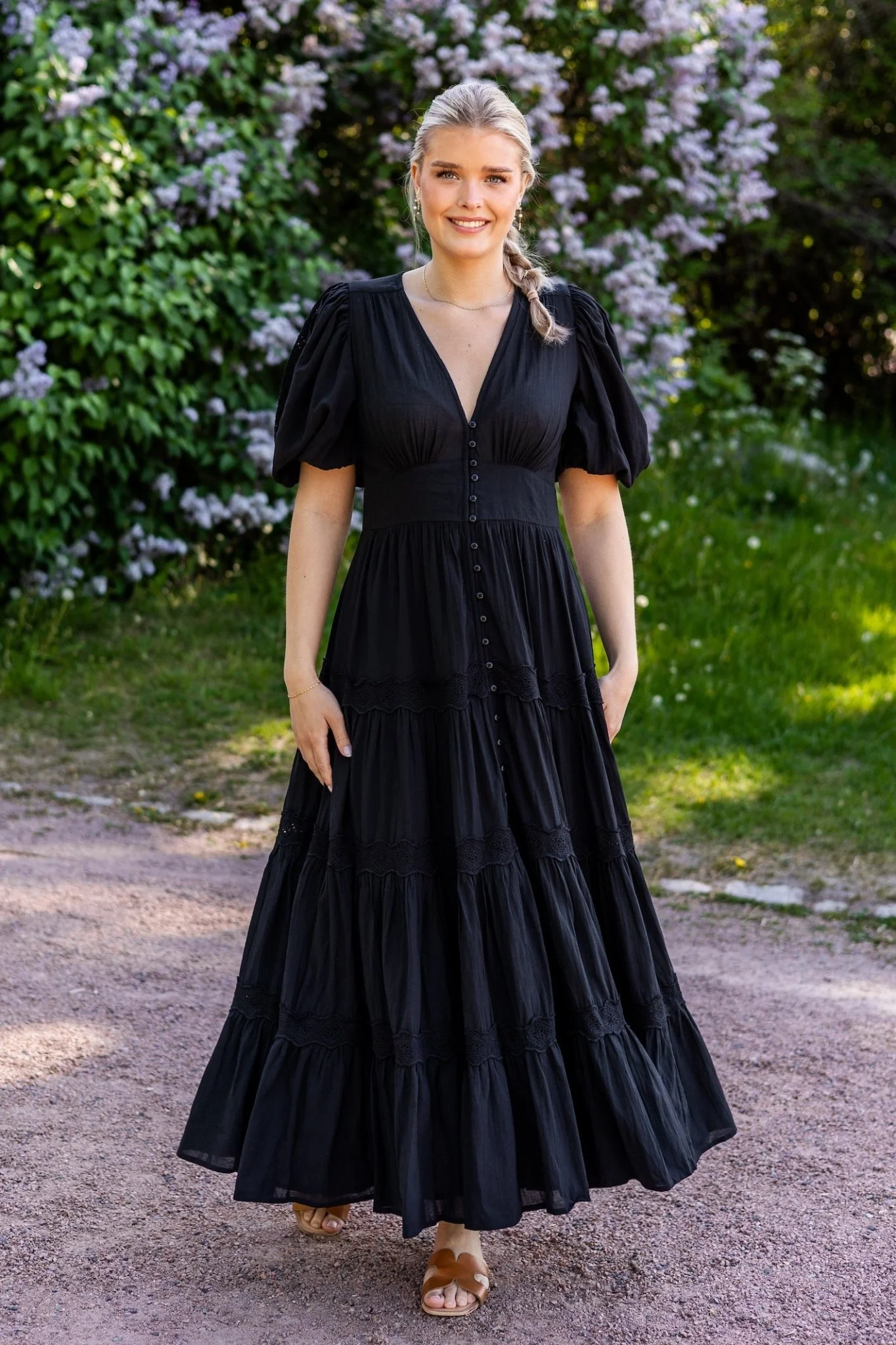 Cotton Slub Tiered Dress Black