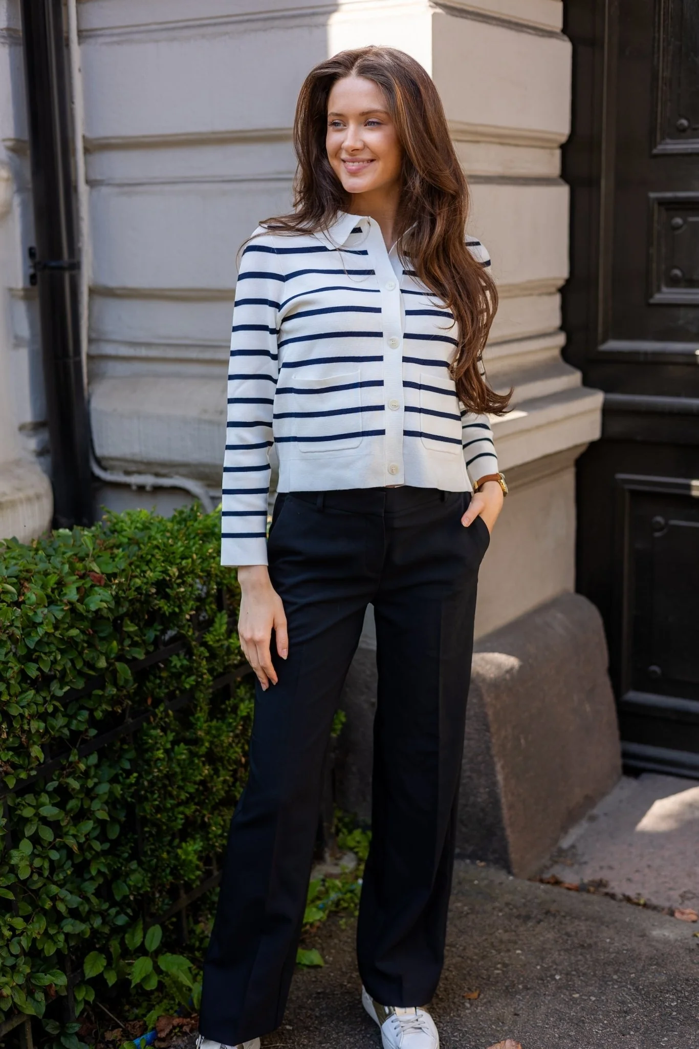 Tippi Knit Stripe Cardigan White/Navy - Image 4
