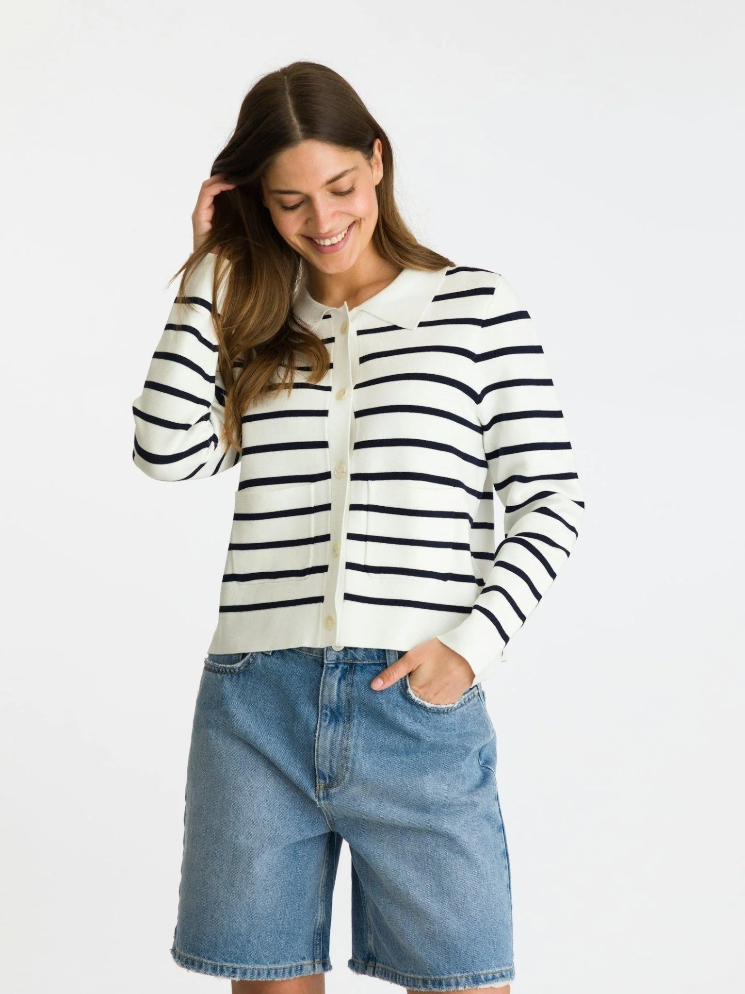 Tippi Knit Stripe Cardigan White/Navy - Image 6
