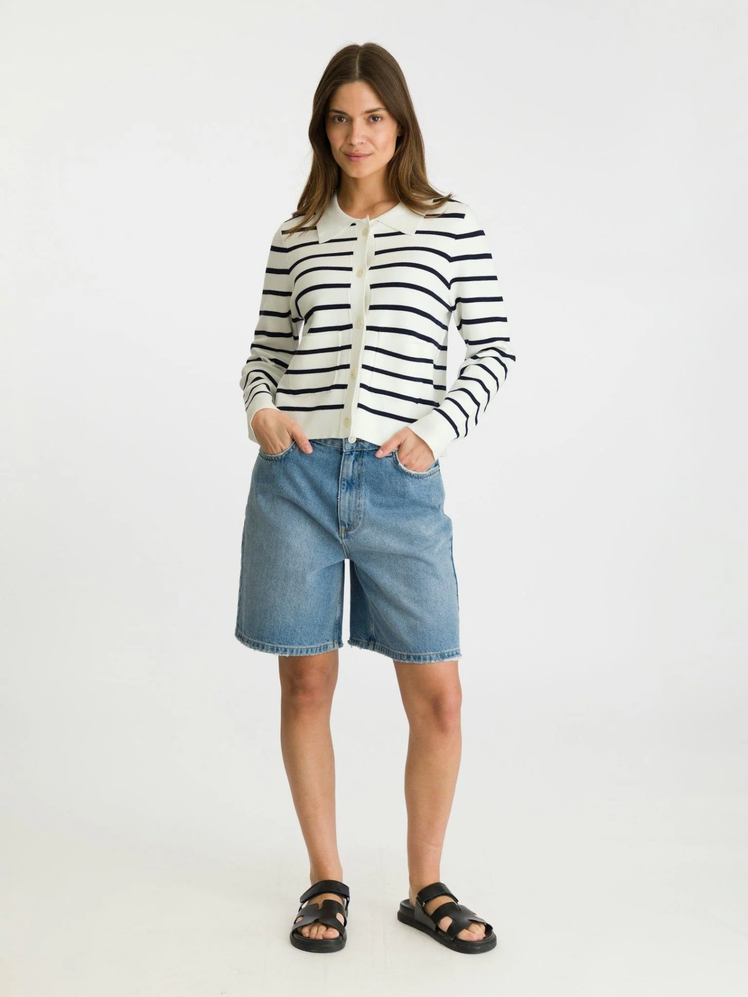 Tippi Knit Stripe Cardigan White/Navy - Image 7