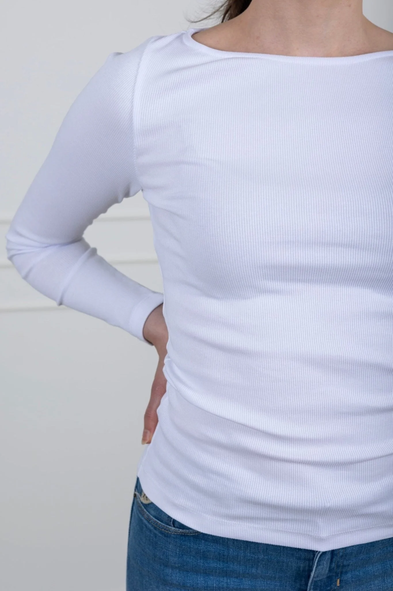 Petronella Rib Boatneck White - Image 8