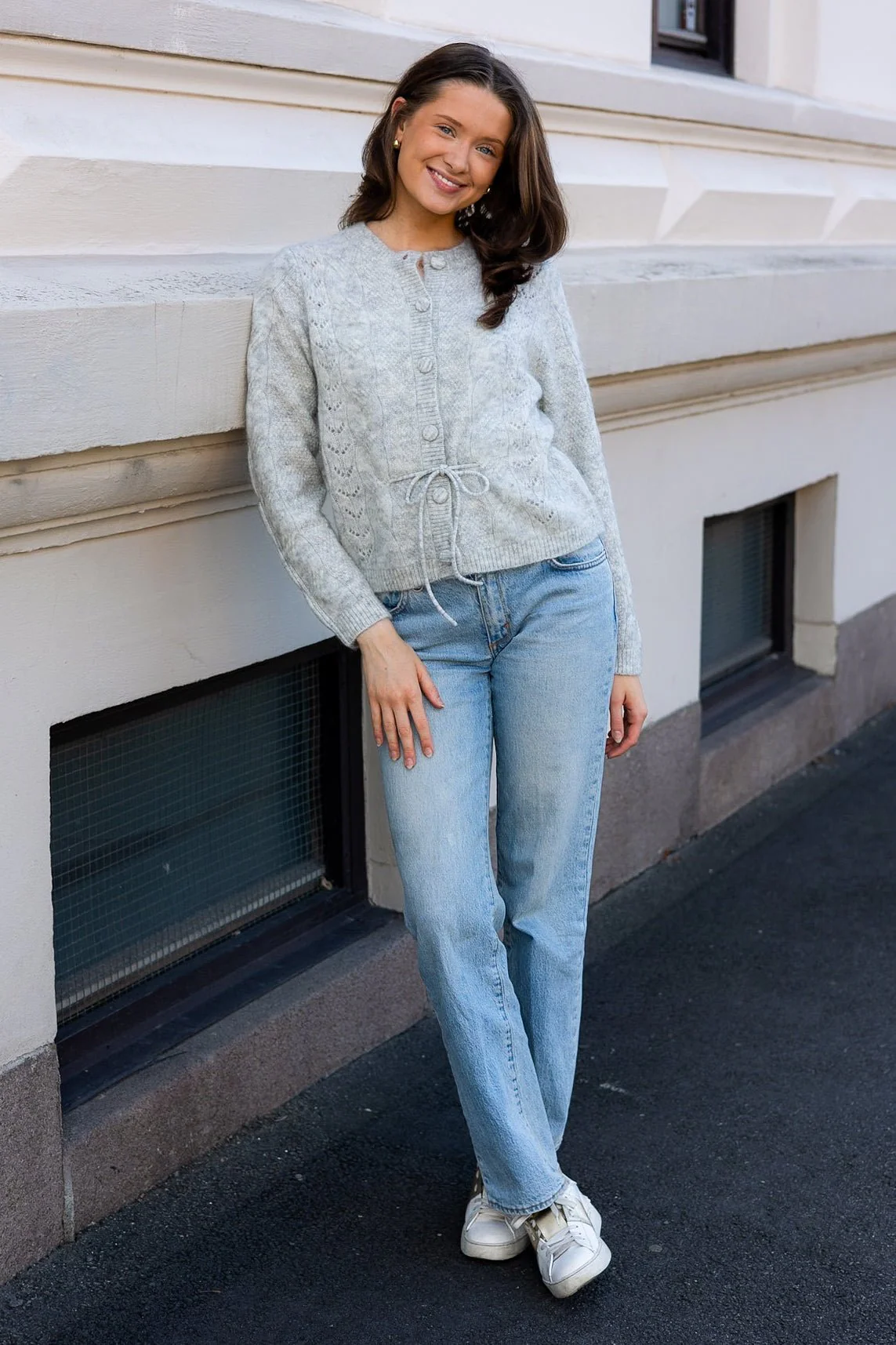 Vera Ls Knit Belt Cardigan Light Grey Melange - Image 5