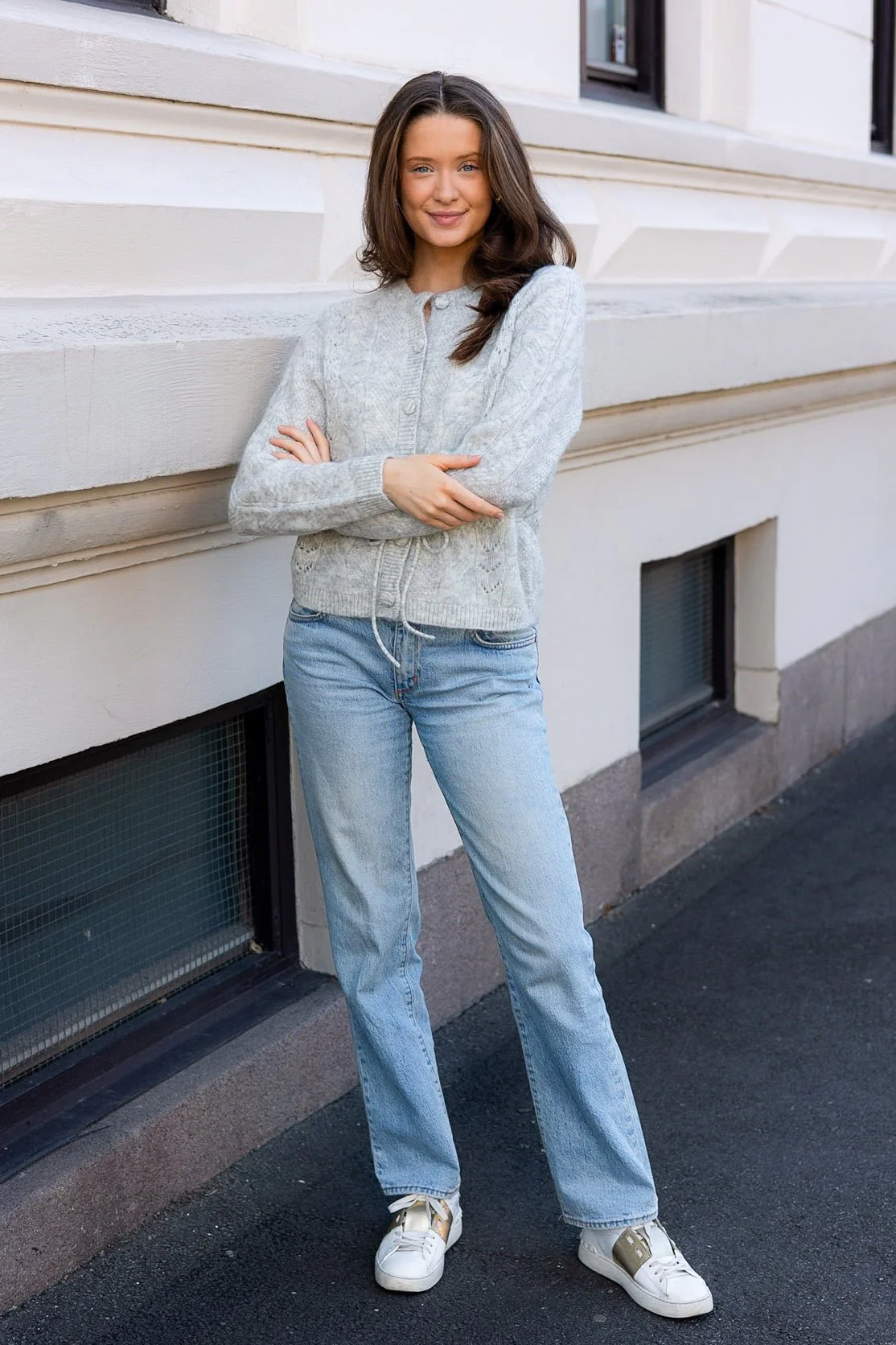 Vera Ls Knit Belt Cardigan Light Grey Melange - Image 7
