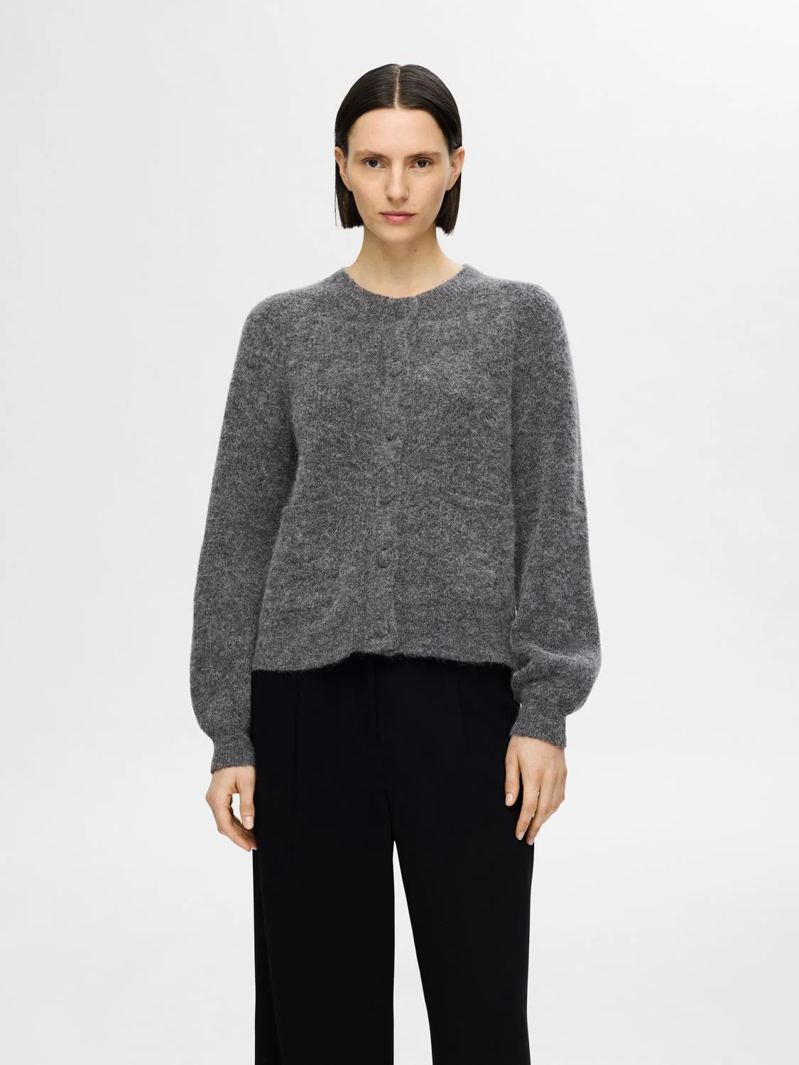 Sia Ras Ls Knit Pocket Cardigan Medium Grey Melange - Image 8