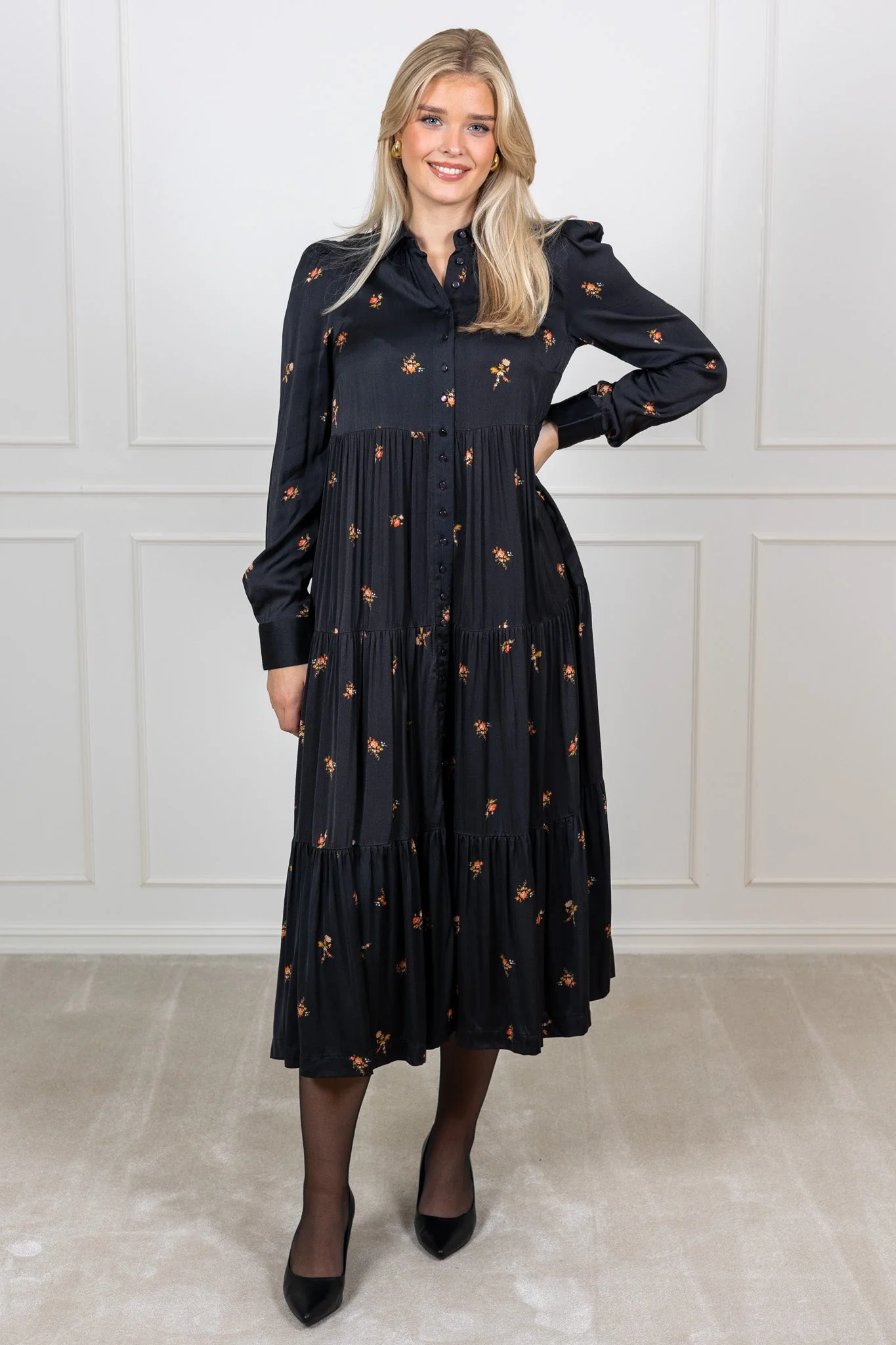 Satin Maxi Dress Petite Flowers - Image 3