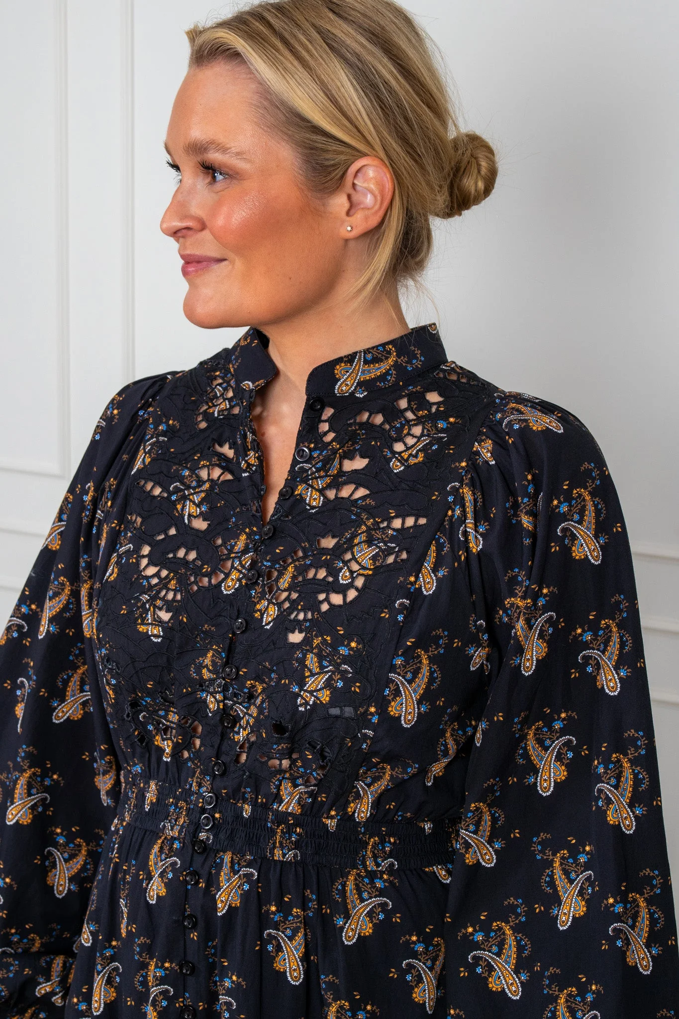 Poplin Smocking Dress Midnight Paisley - Image 5