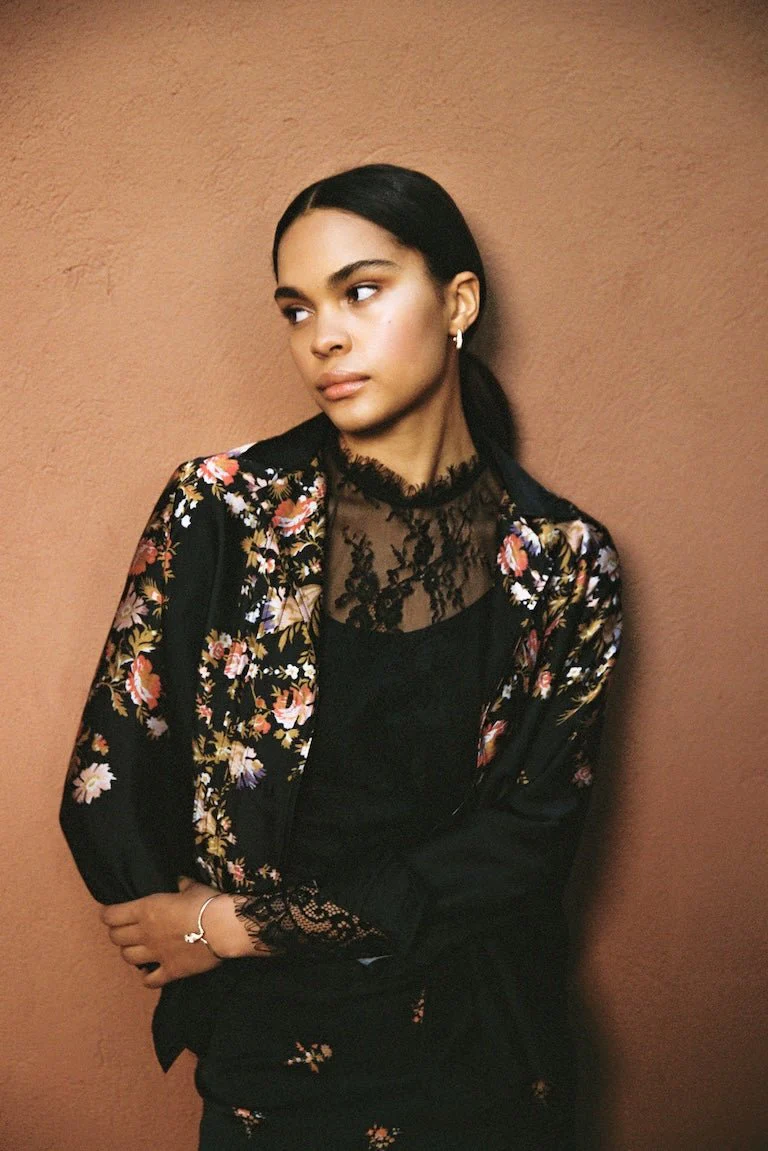 Satin Collared Shirt Midnight Blossom