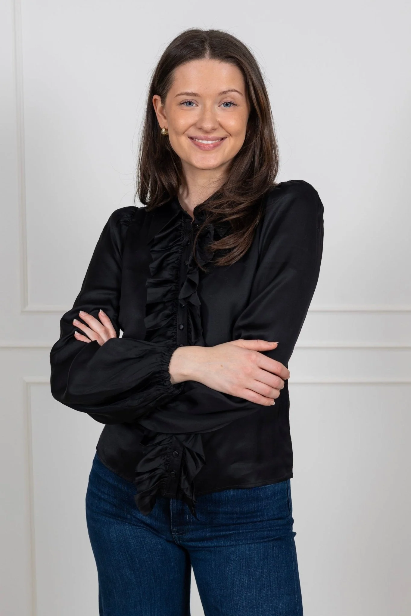 Satin Ruffle Blouse Black - Image 5