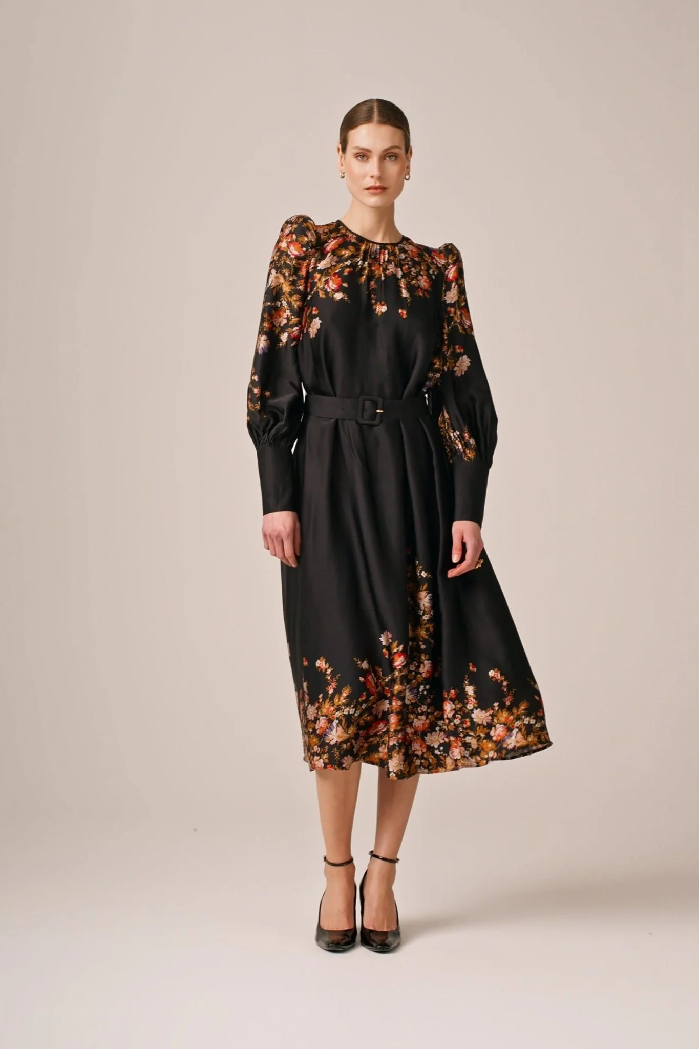 Satin Midi Dress Midnight Blossom - Image 8