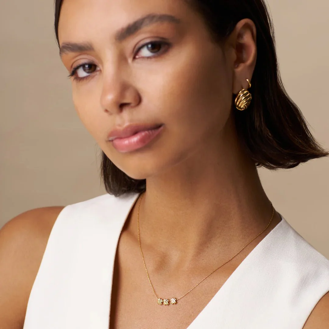 Statement Oval Woven Stud Earring Pale Gold - Image 2