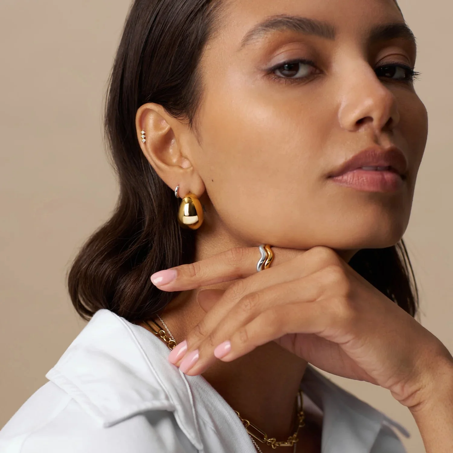 Statement Domed Tapered Earring Pale Gold - Image 2