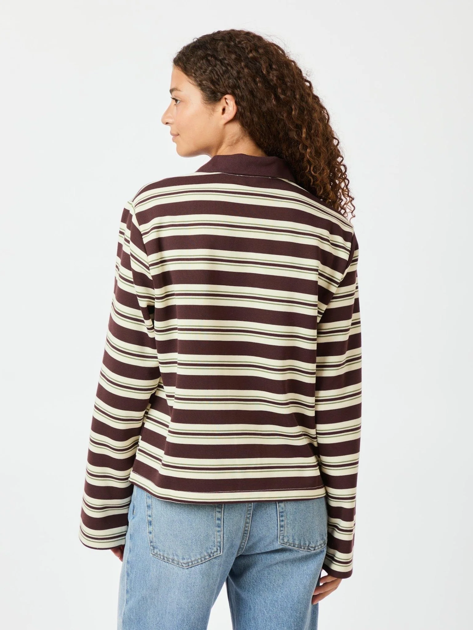Mala Stripe Polo Blouse Brown - Image 5