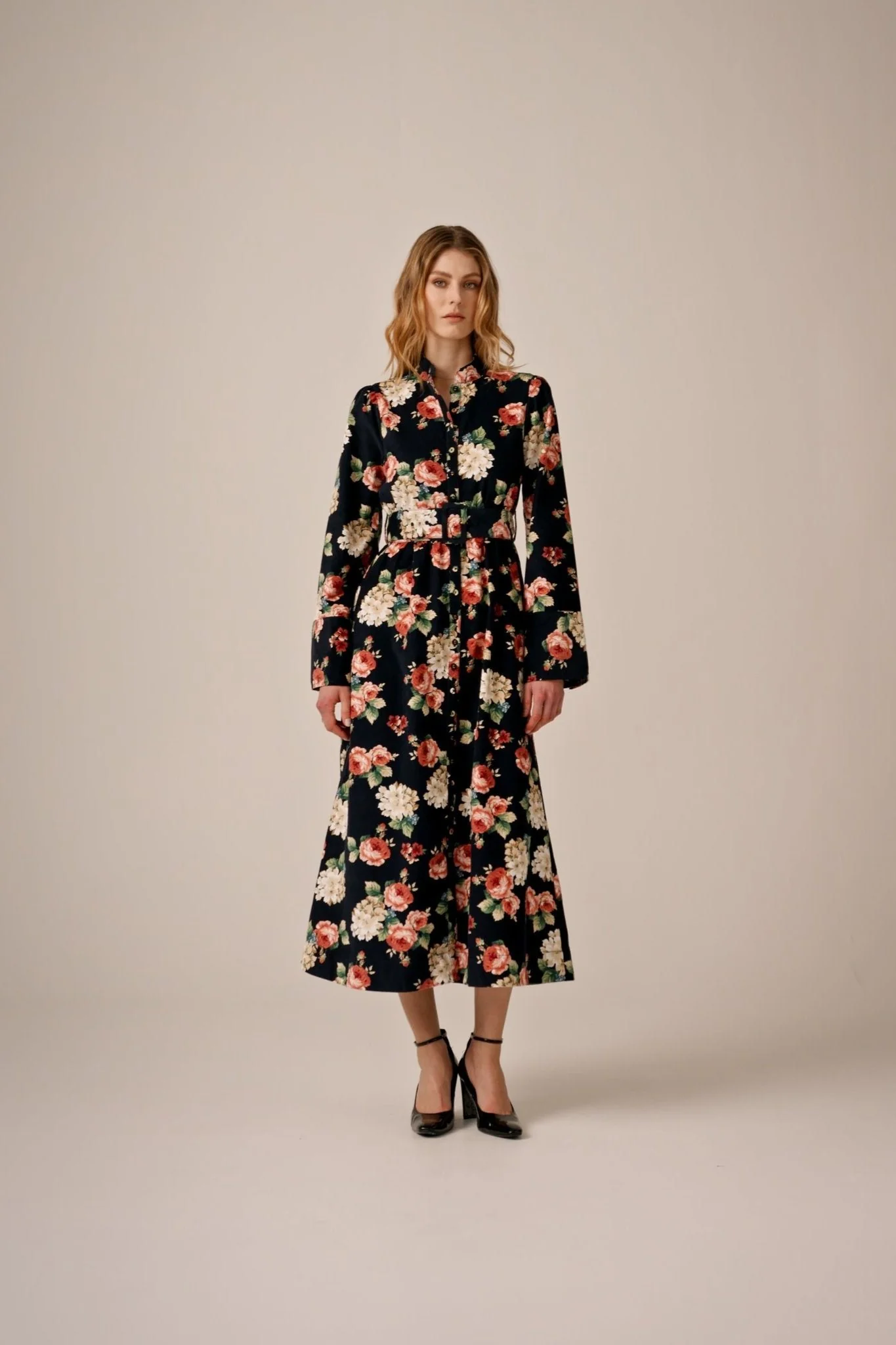 Baby Cord Belt Dress Midnight Roses - Image 7