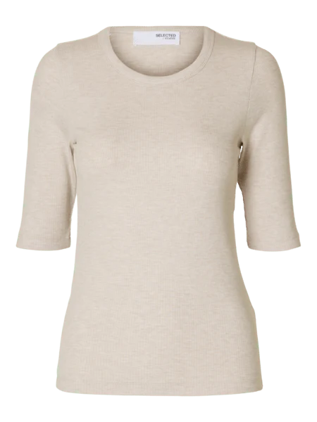 Dianna 2/4 O-Neck Top Oatmeal Melange - Image 2