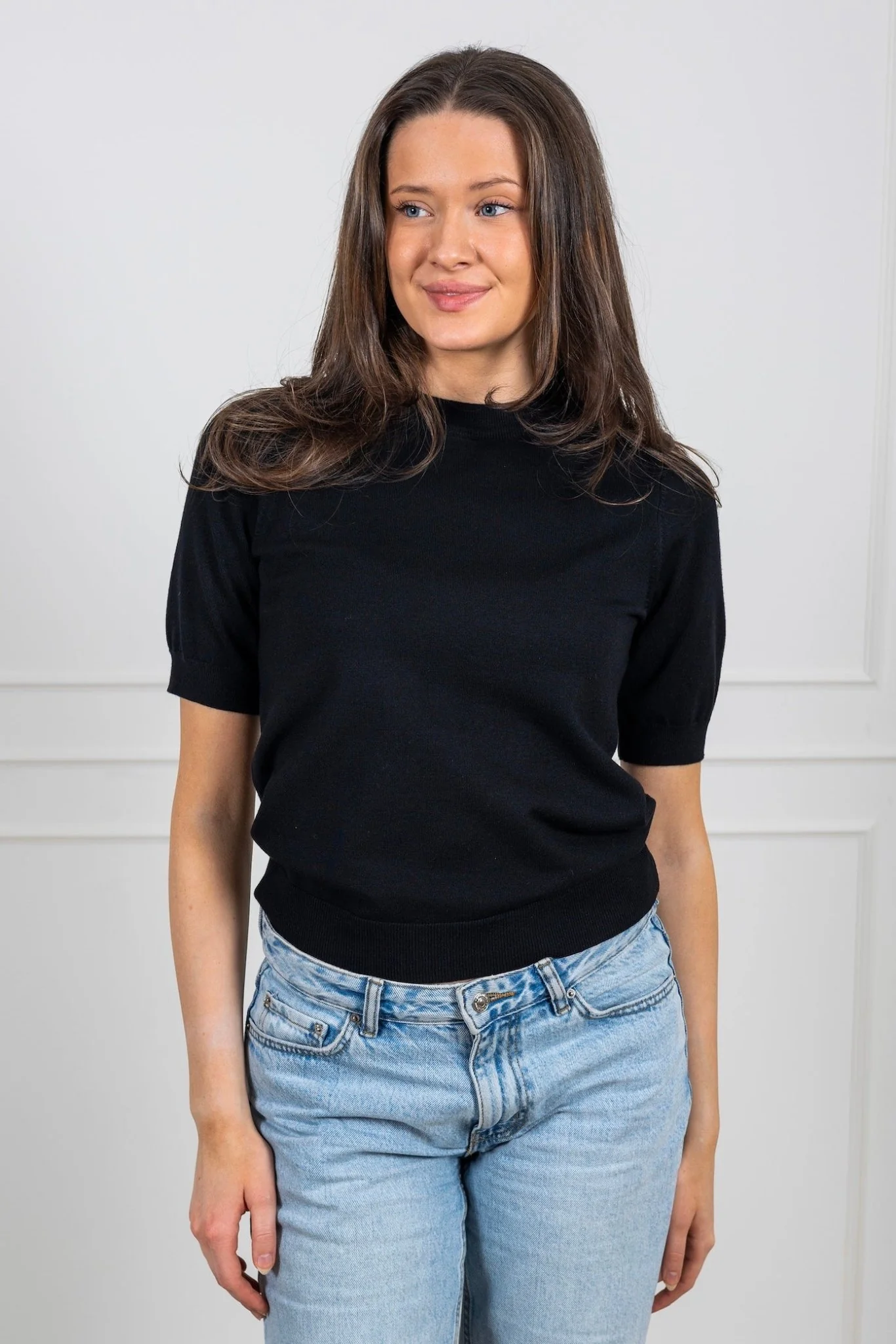 Lena Ss Knit Pullover Black