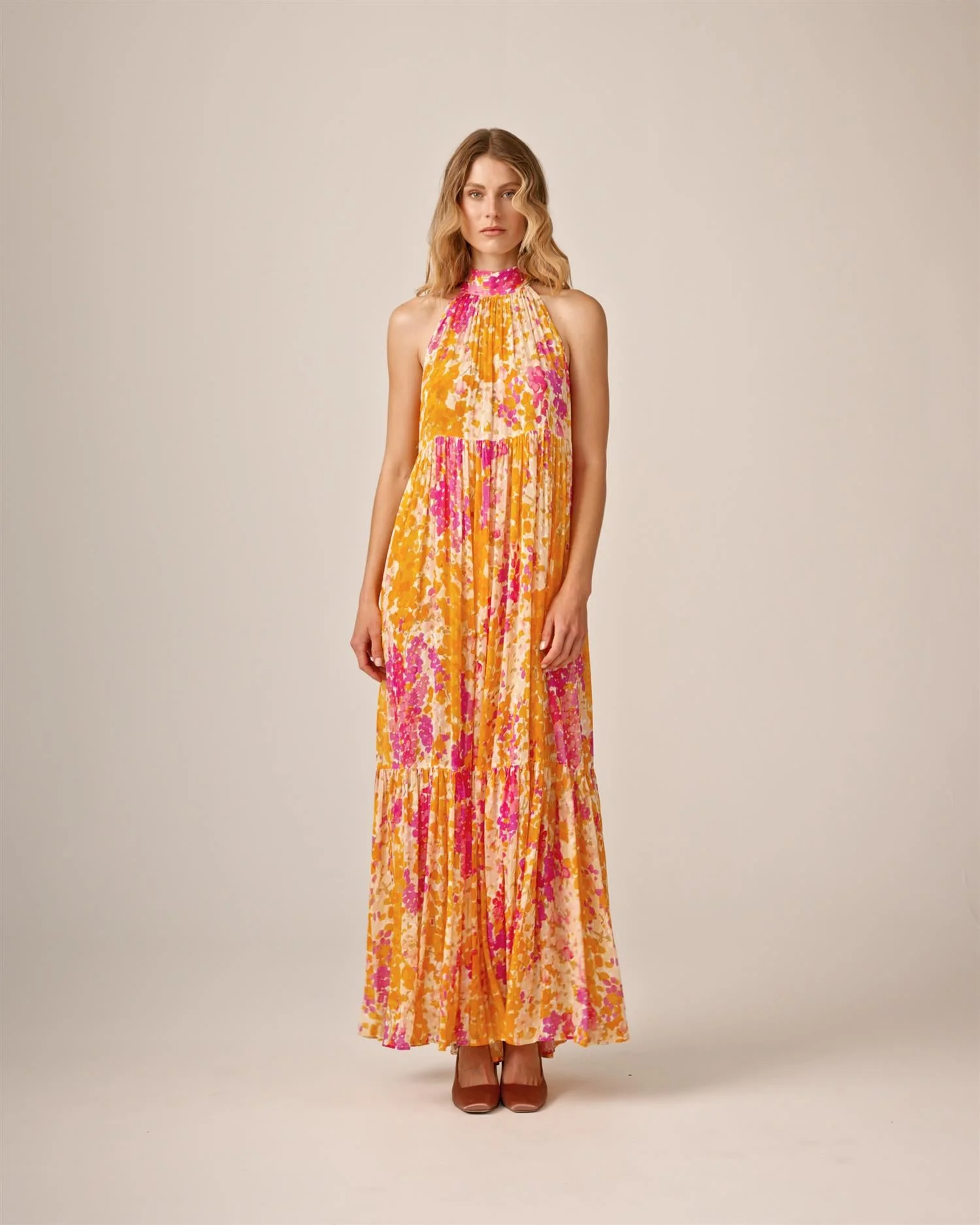Dotted Georgette Halterneck Dress Poppy - Image 10