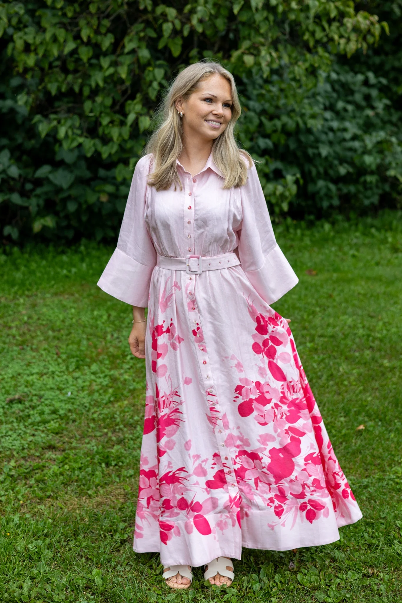 Viscose Collared Dress Pink Field - Image 4