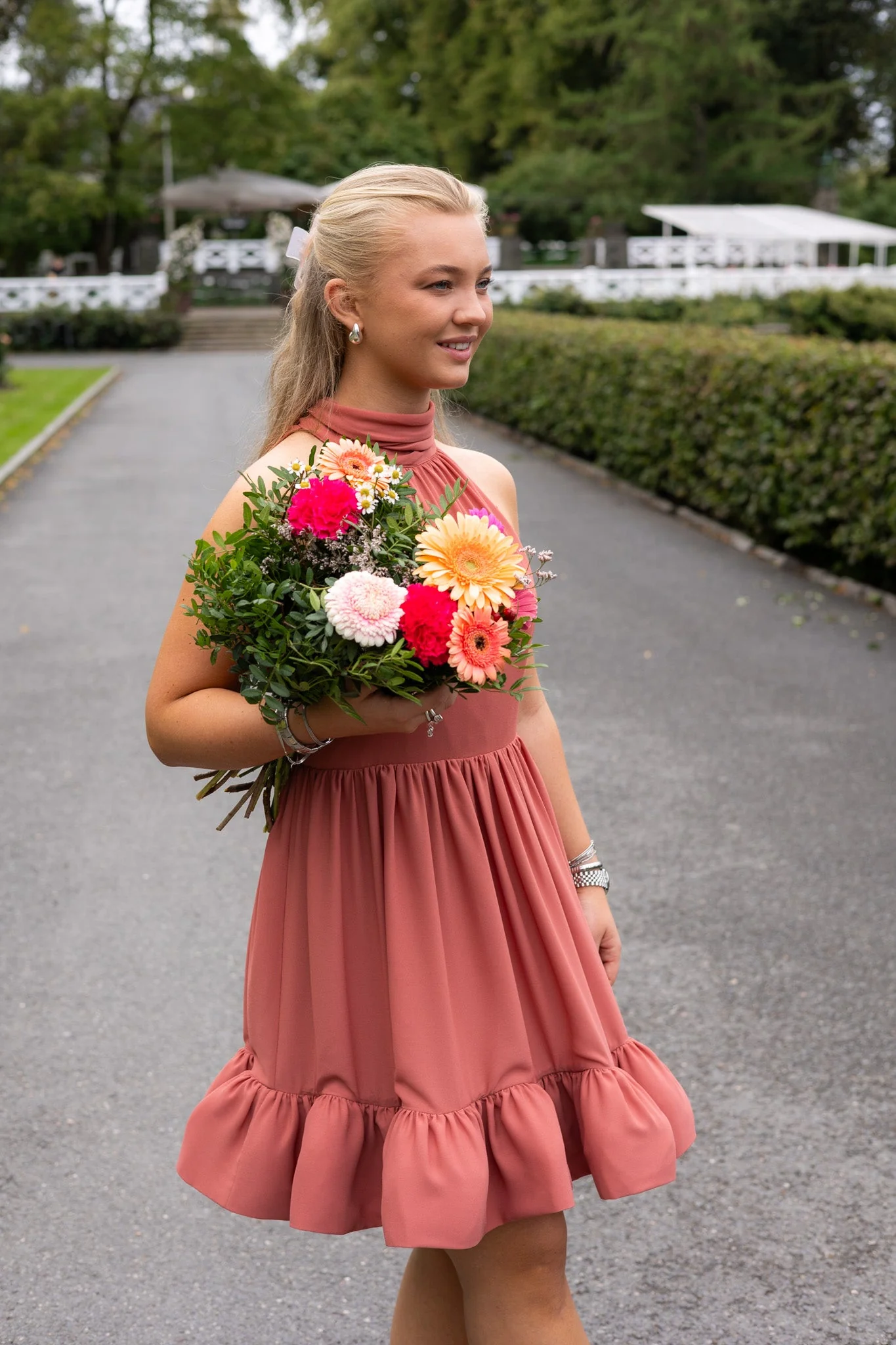 Fern Halterneck Ruffled Mini Dress Terracotta - Image 2