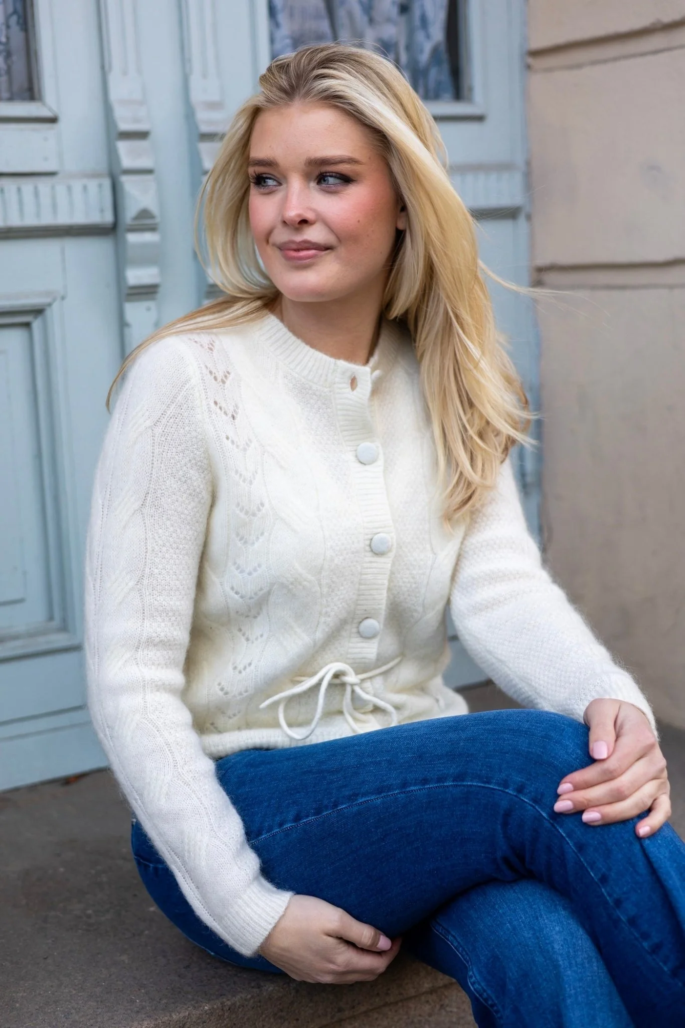 Vera Ls Knit Belt Cardigan Snow White - Image 8