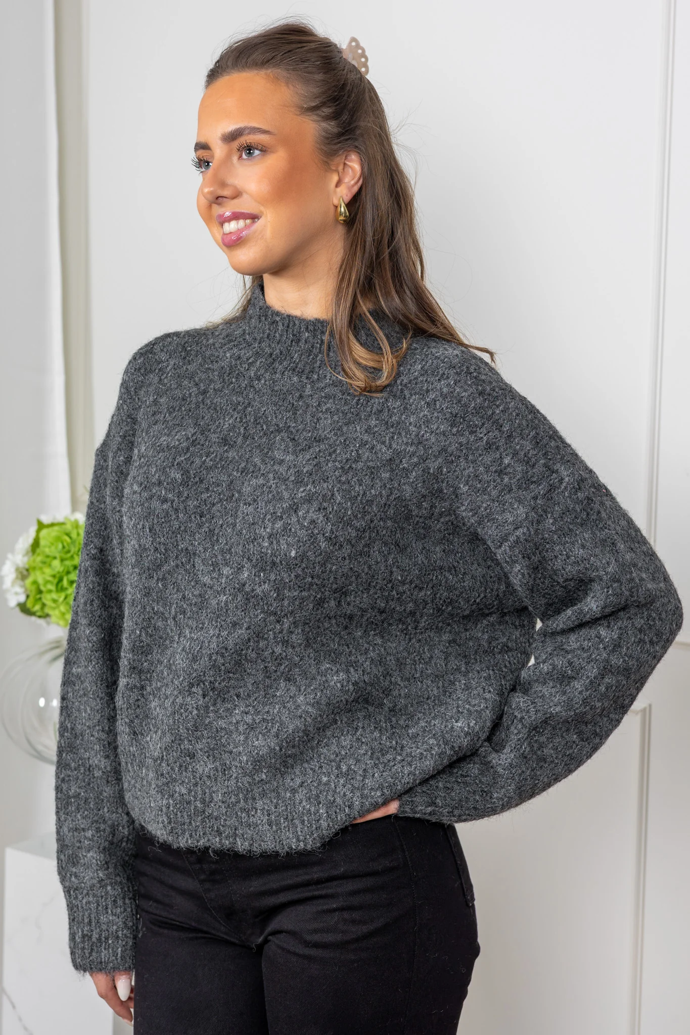 Paulina Fluffy Knit Blouse Antracit - Image 4