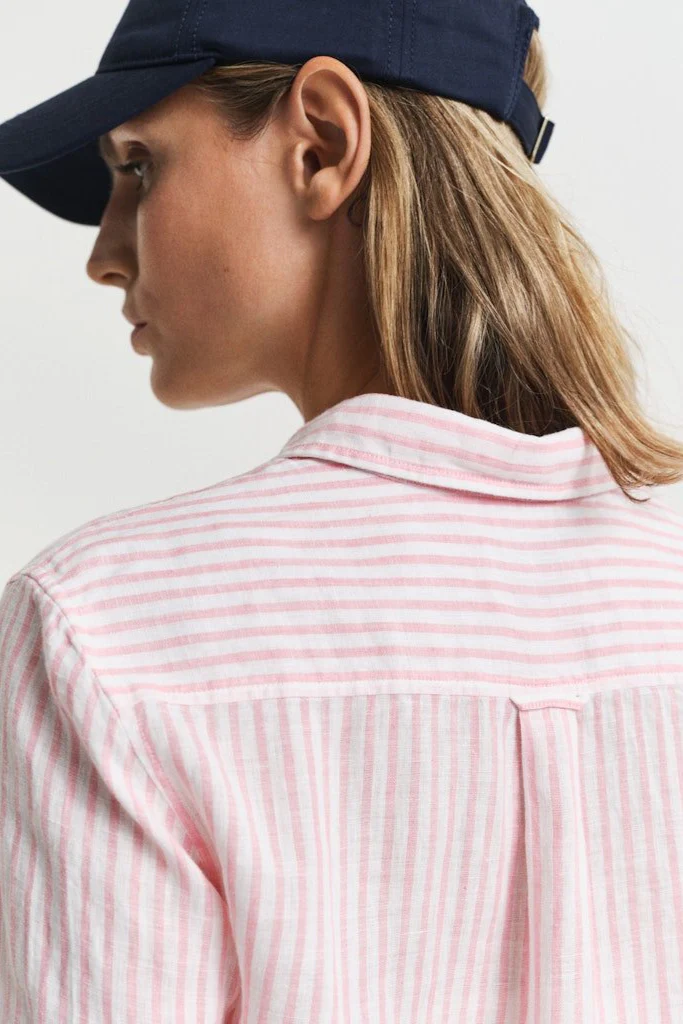 Regular Fit Striped Linen Shirt Geranium Pink - Image 8
