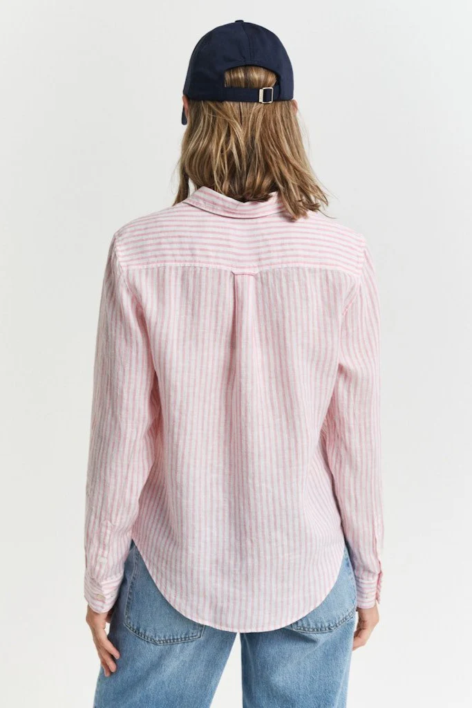 Regular Fit Striped Linen Shirt Geranium Pink - Image 9