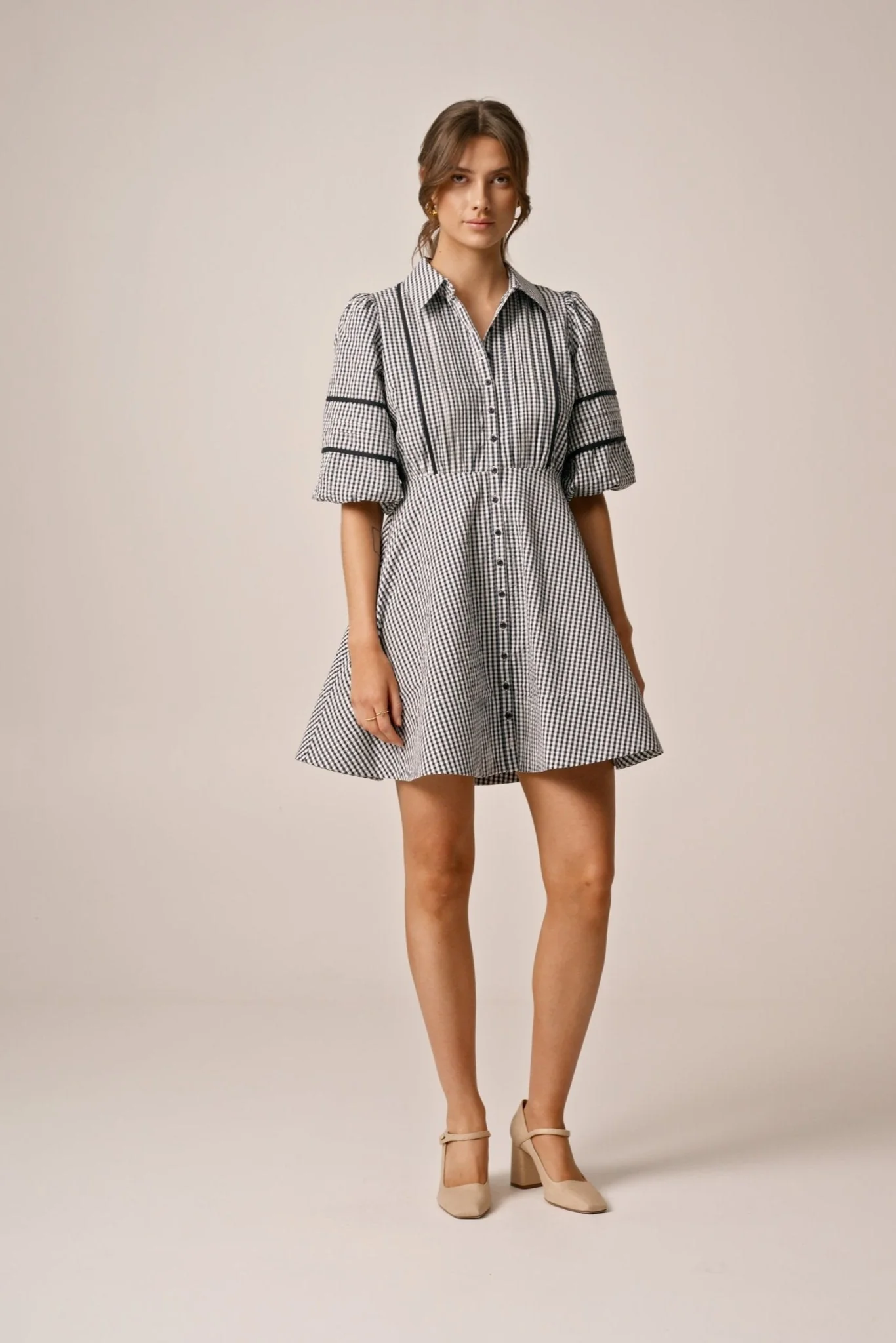 Seersucker Decorated Dress Navy Checks - Image 7