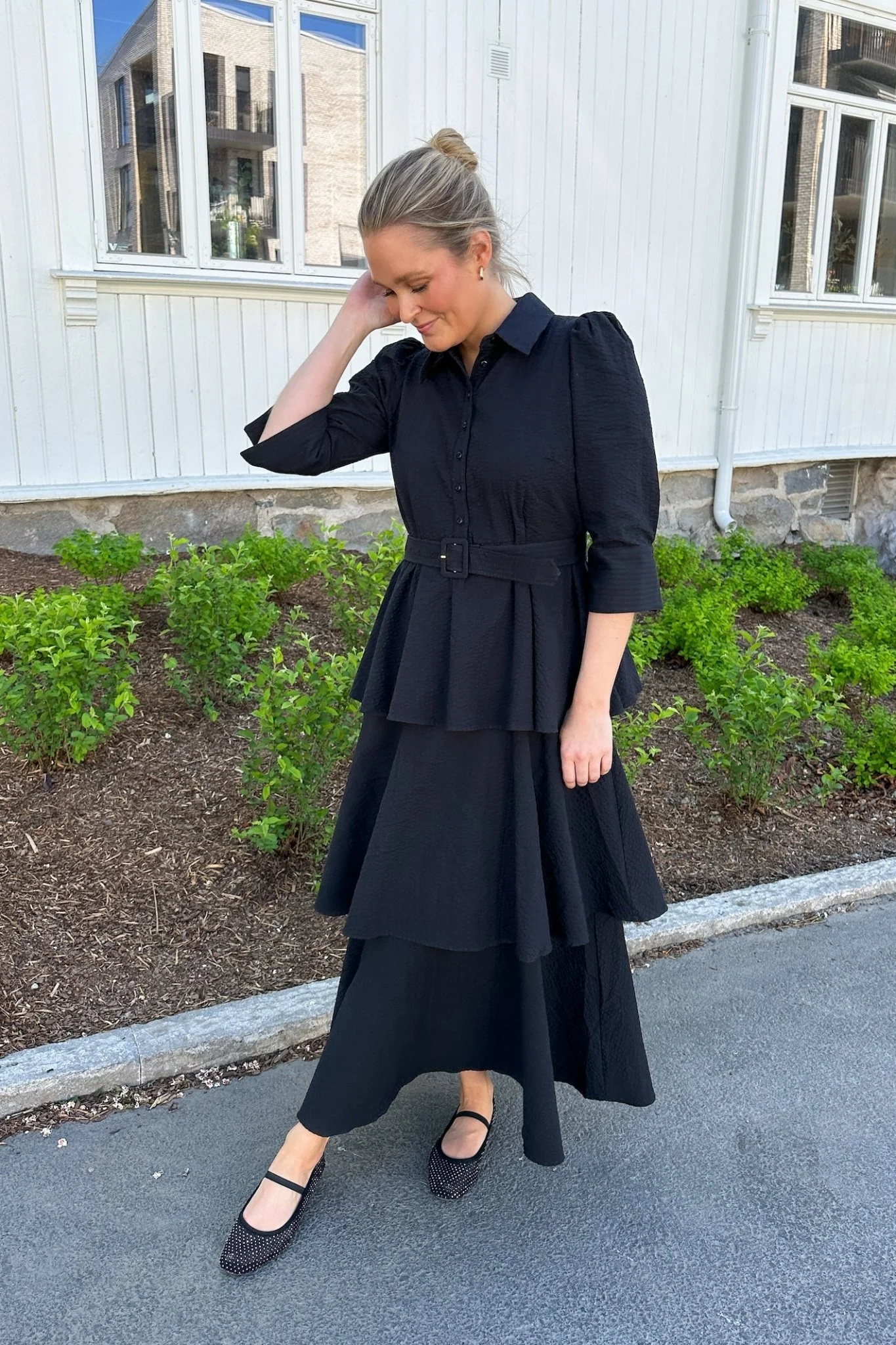 Seersucker Flounce Dress Black - Image 2