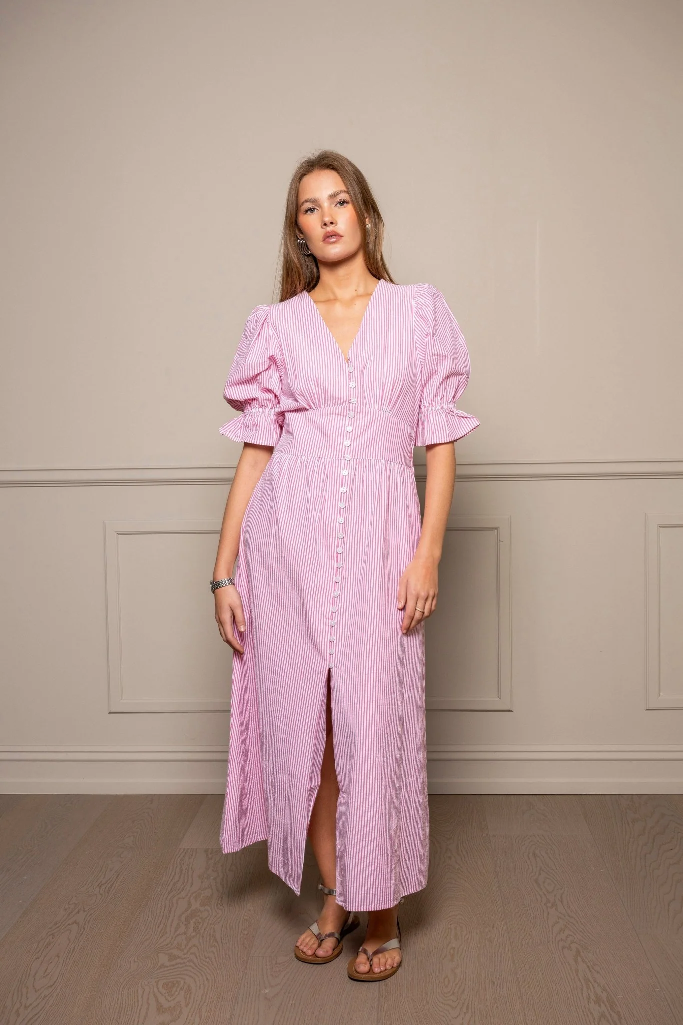 Andrea Dress Pink Seersucker - Image 2