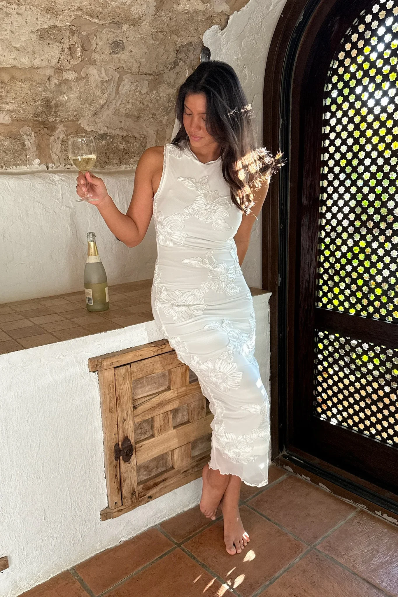 Mira Mesh Dress White Flower - Image 6