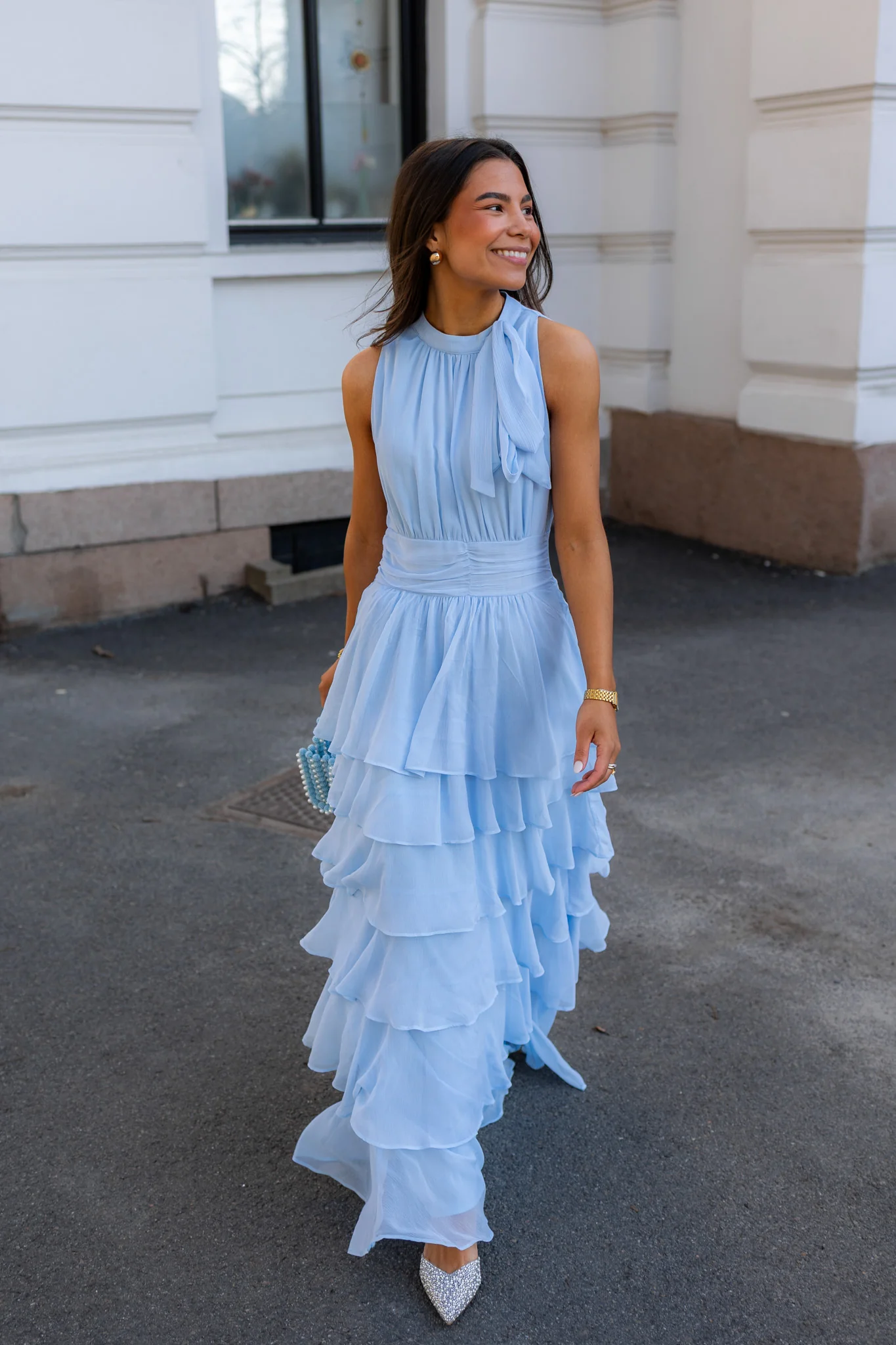 Marli Solid Chiffon Dress Light Blue - Image 3