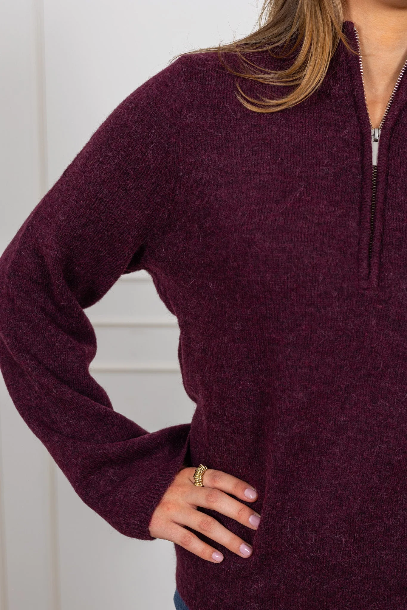 Lulu Ls Knit Half Zip Fig Melange - Image 5