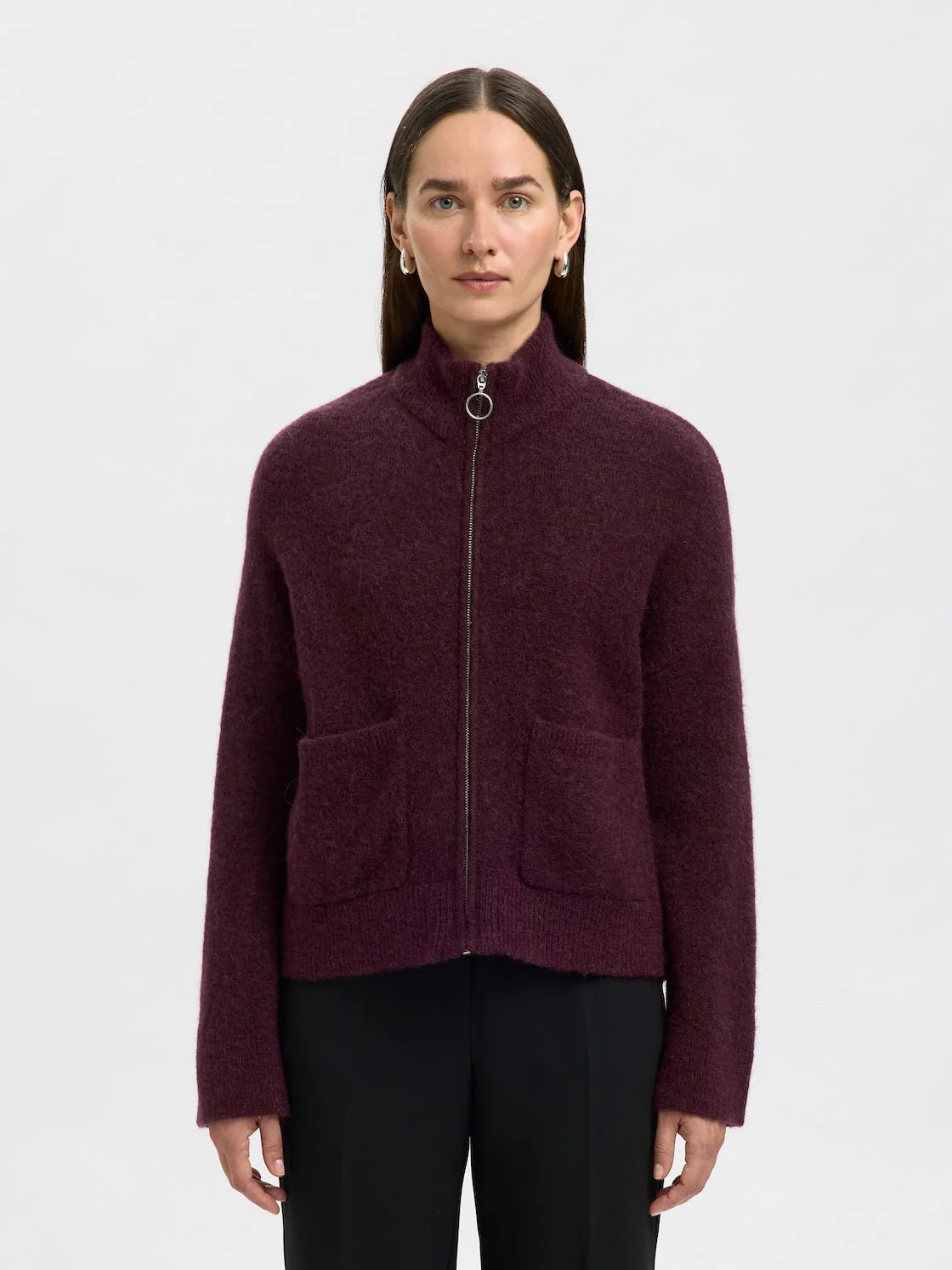 Sia Ras Ls Knit Zipper Cardigan Fig Melange - Image 5