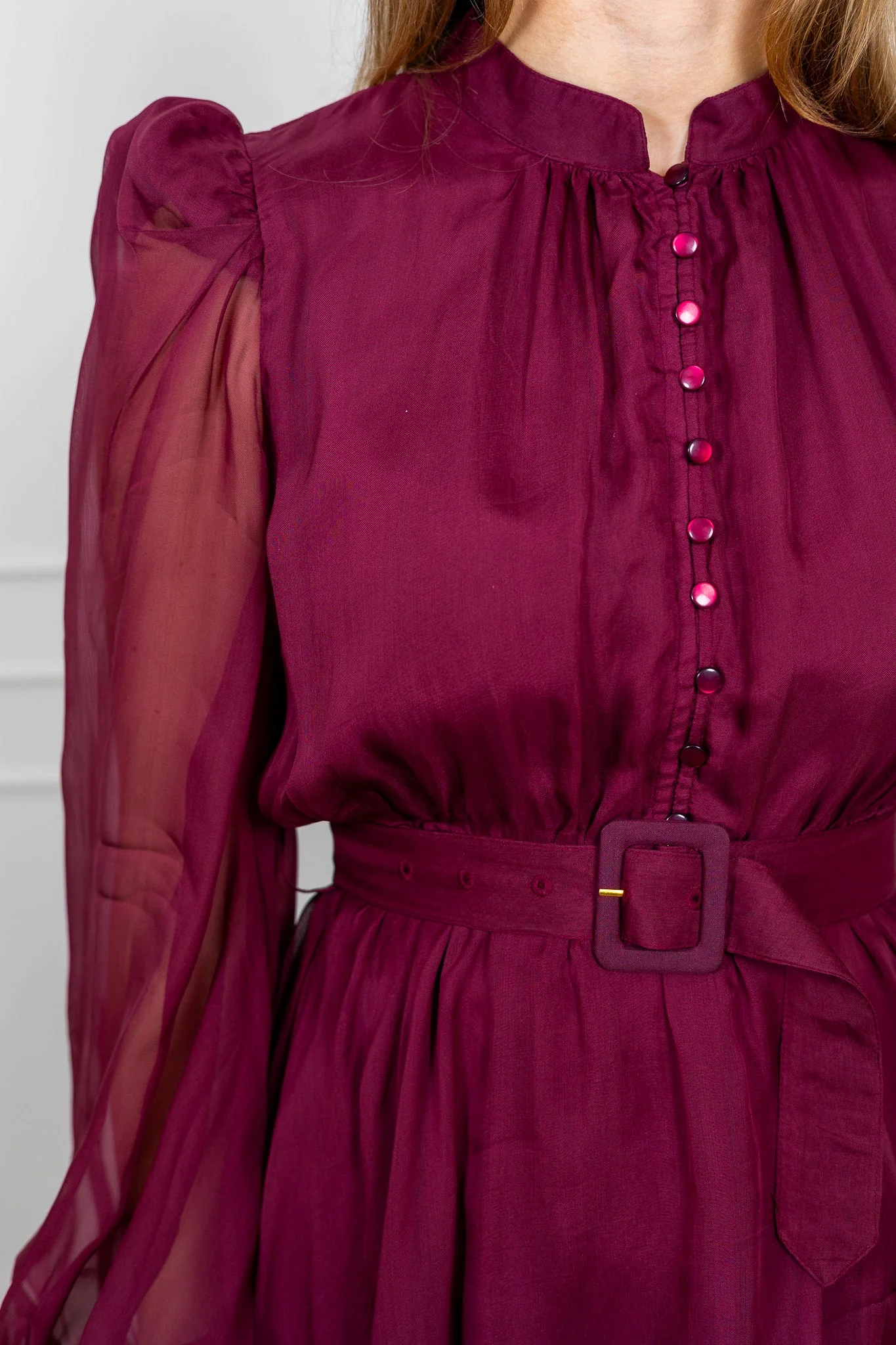 Organza Mini Dress Burgundy - Image 5