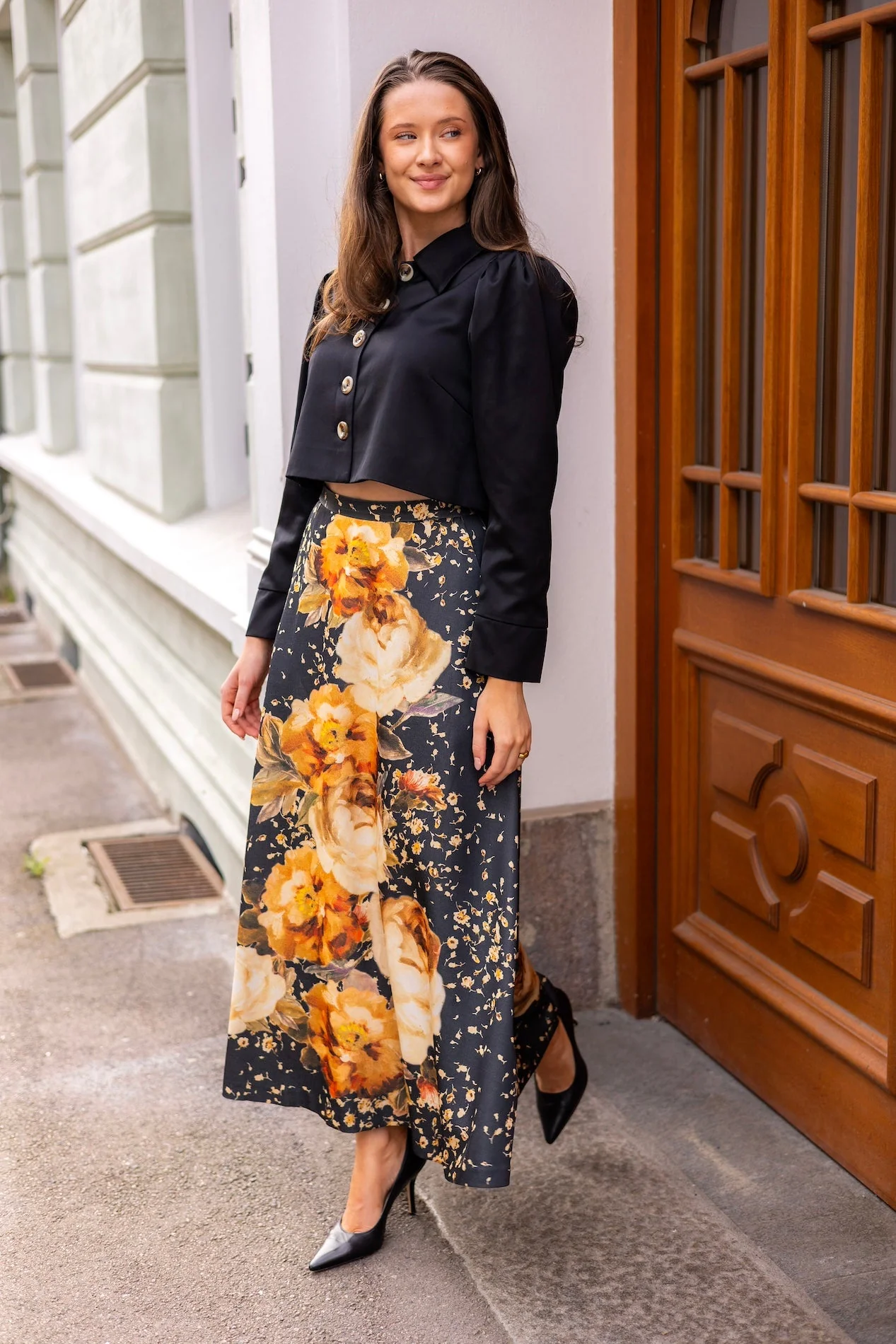 Tailored Satin Skirt Black Rose - Image 4