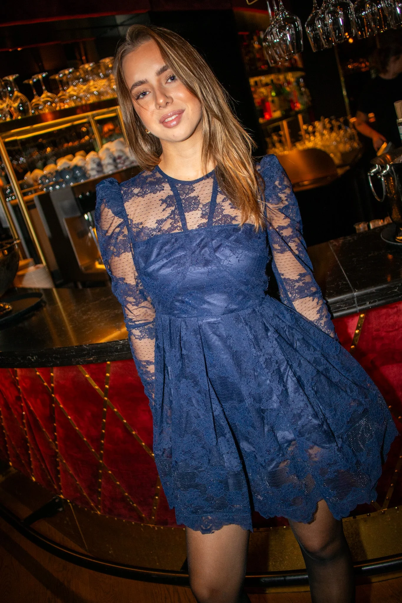 Leoni Lace Mini Dress Dark Blue - Image 6
