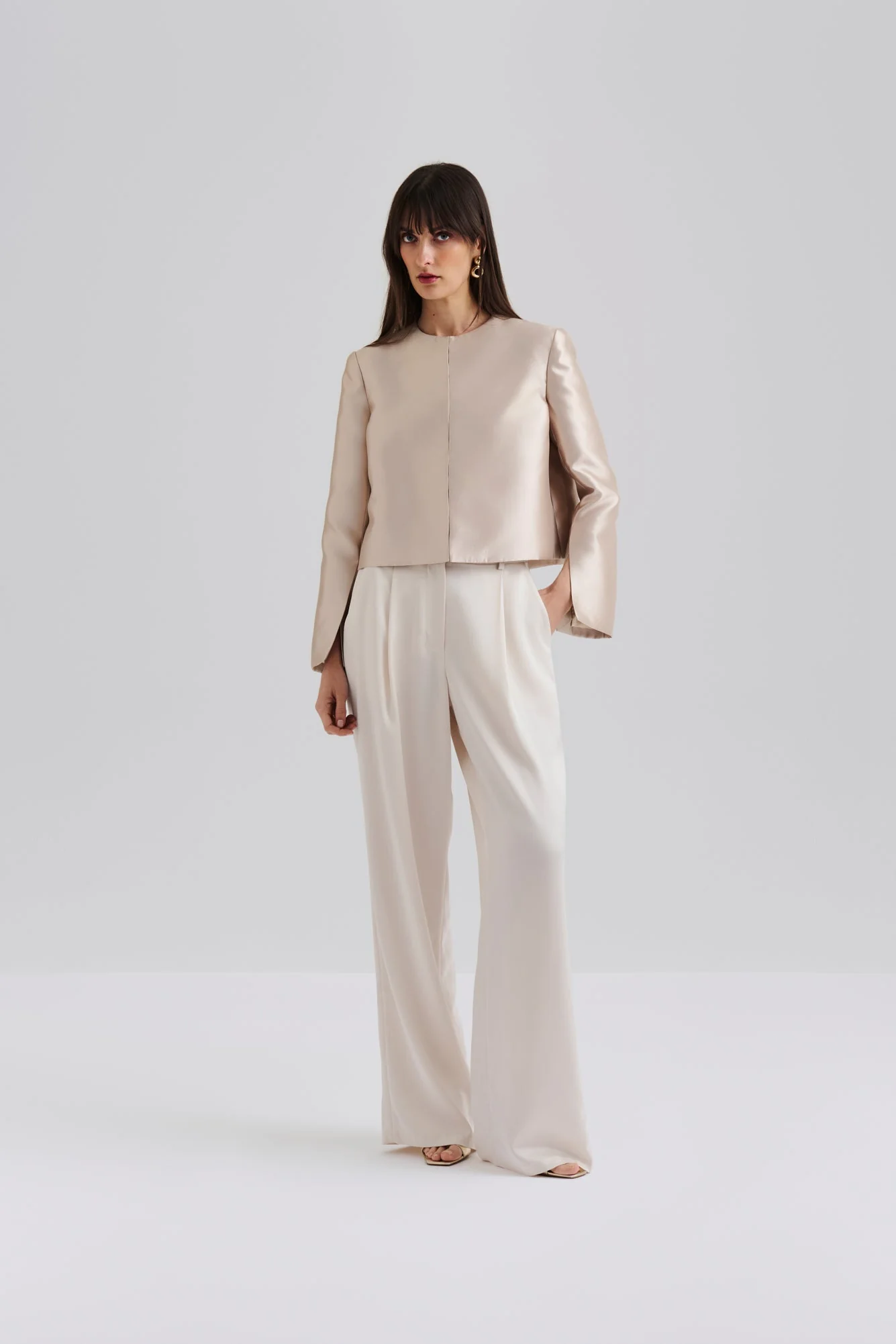 Ruthie Cropped Long Sleeve Blouse Soft Beige - Image 6