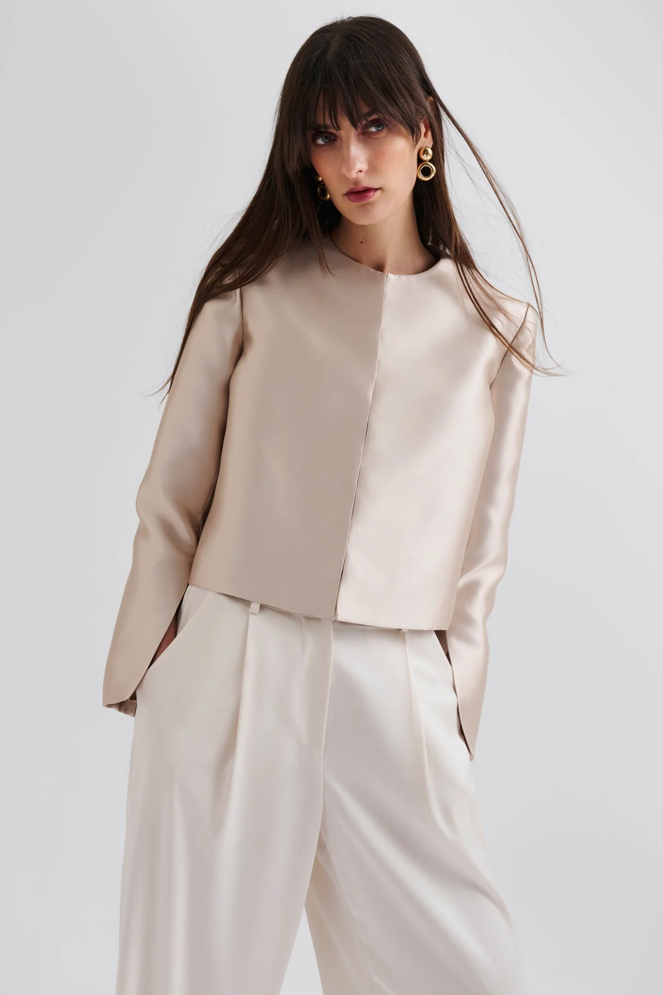 Ruthie Cropped Long Sleeve Blouse Soft Beige - Image 7