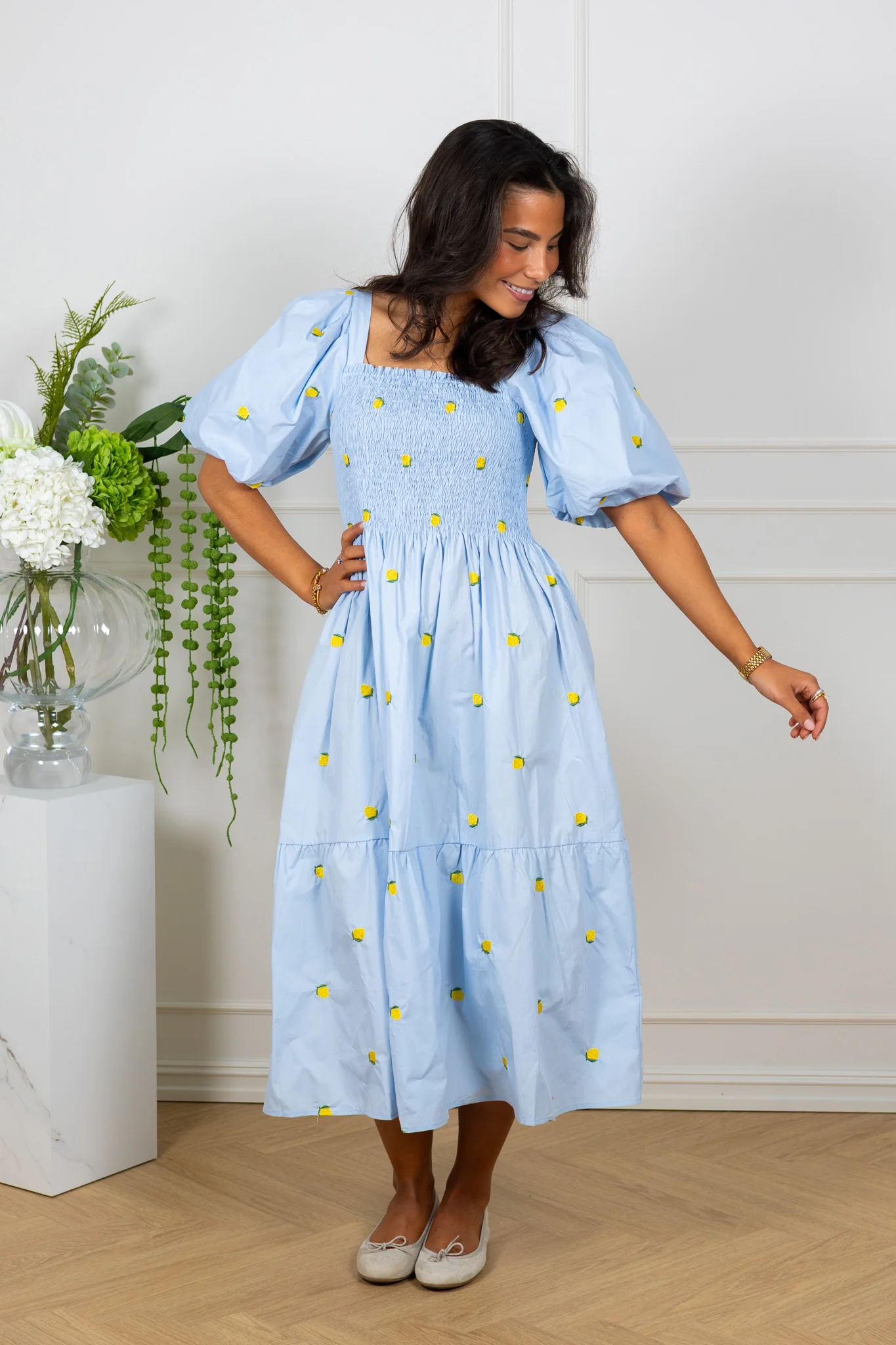 Cheri Fruit Dress Light Blue/Yellow - Image 5