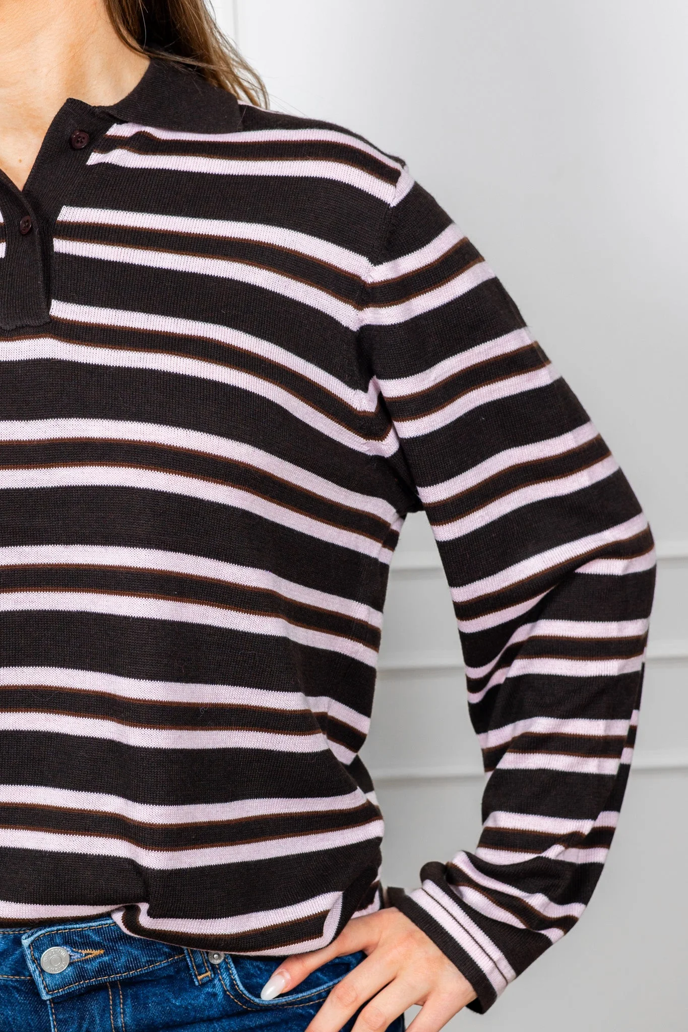 Mala Polo Knit Blouse Dark Brown - Image 6