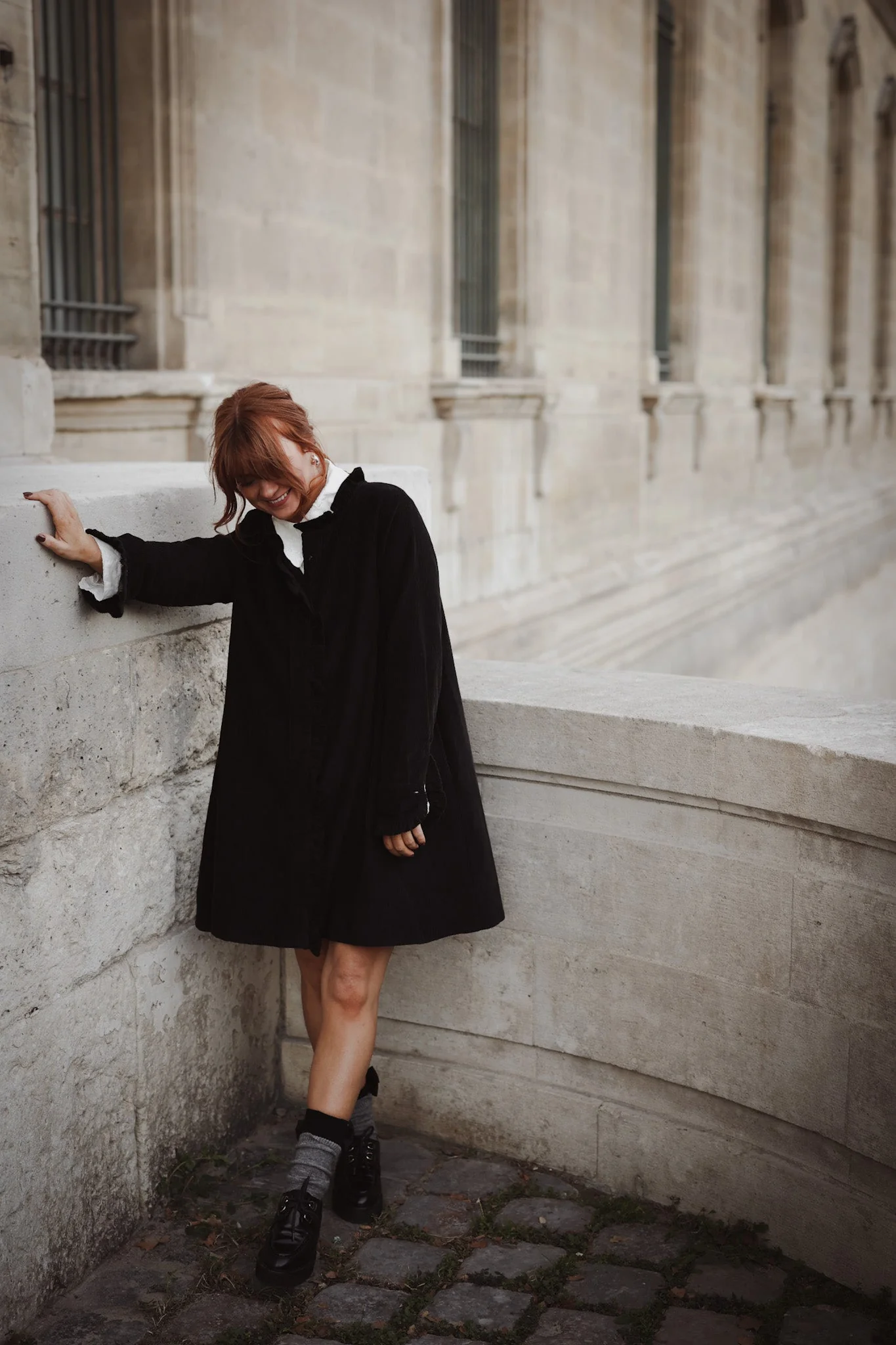 A-Shaped Cord Coat Dress Black