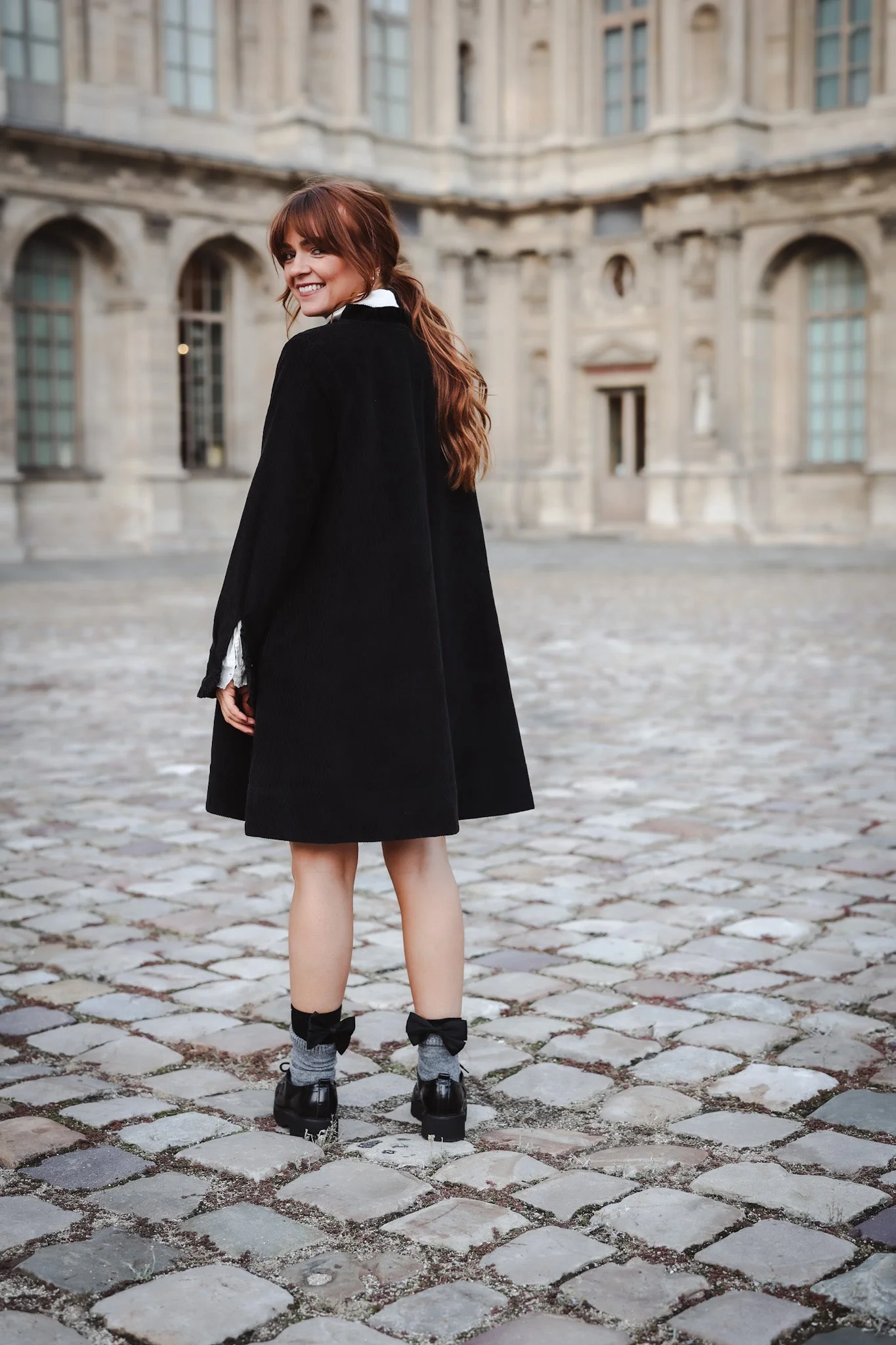 A-Shaped Cord Coat Dress Black - Image 5