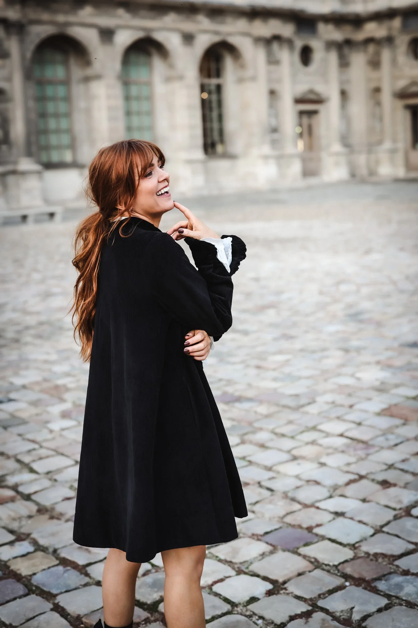 A-Shaped Cord Coat Dress Black - Image 7