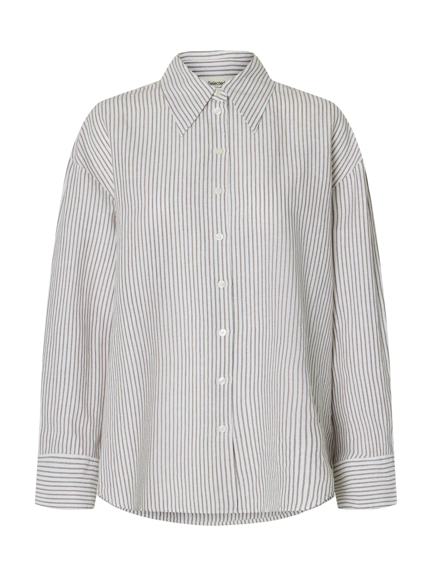 Cleo Oversize Linen Blend Shirt Bright White Chocolate Chip - Image 2