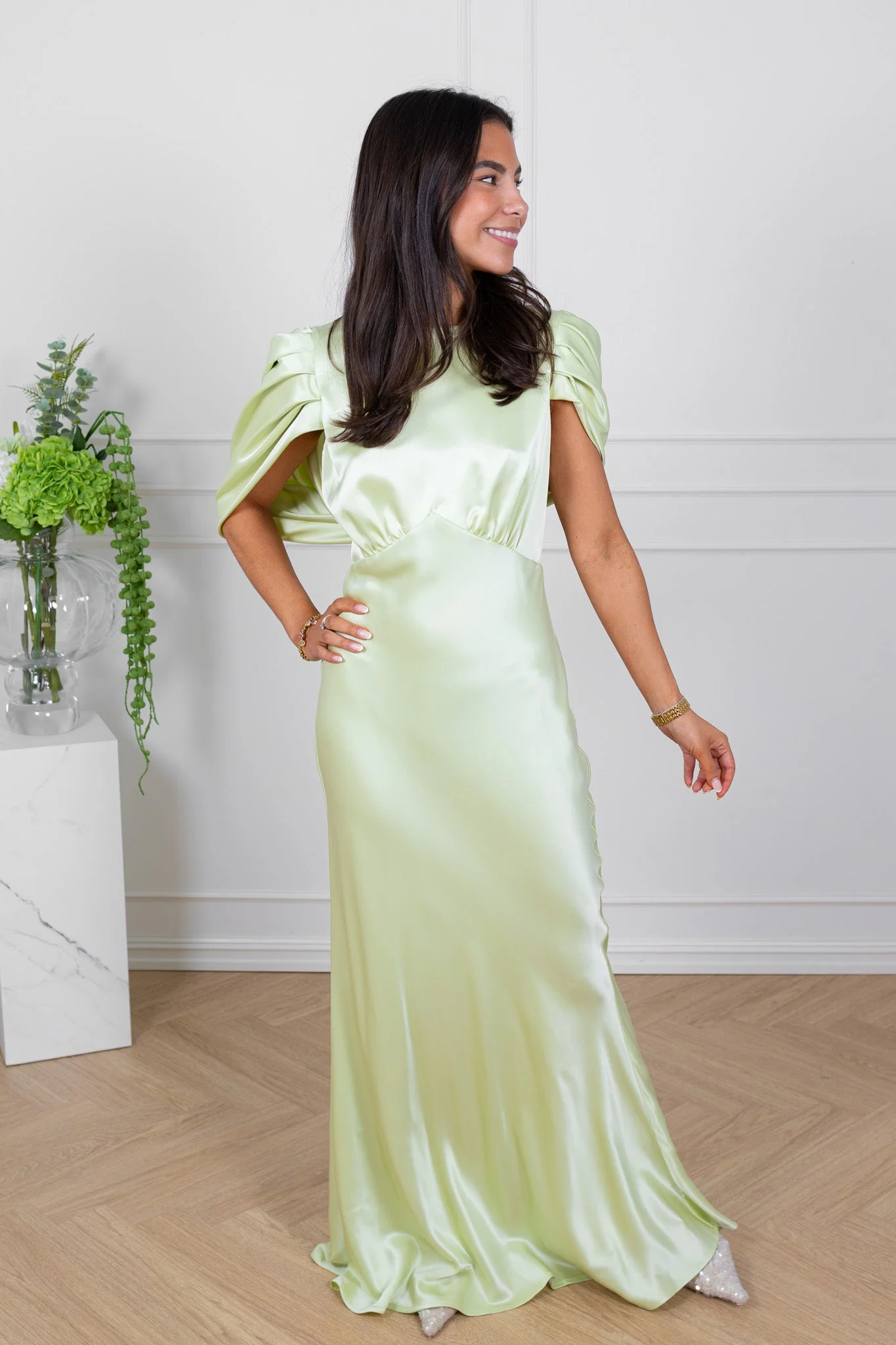 Louise Draped Back Maxi Dress Pistachio - Image 4