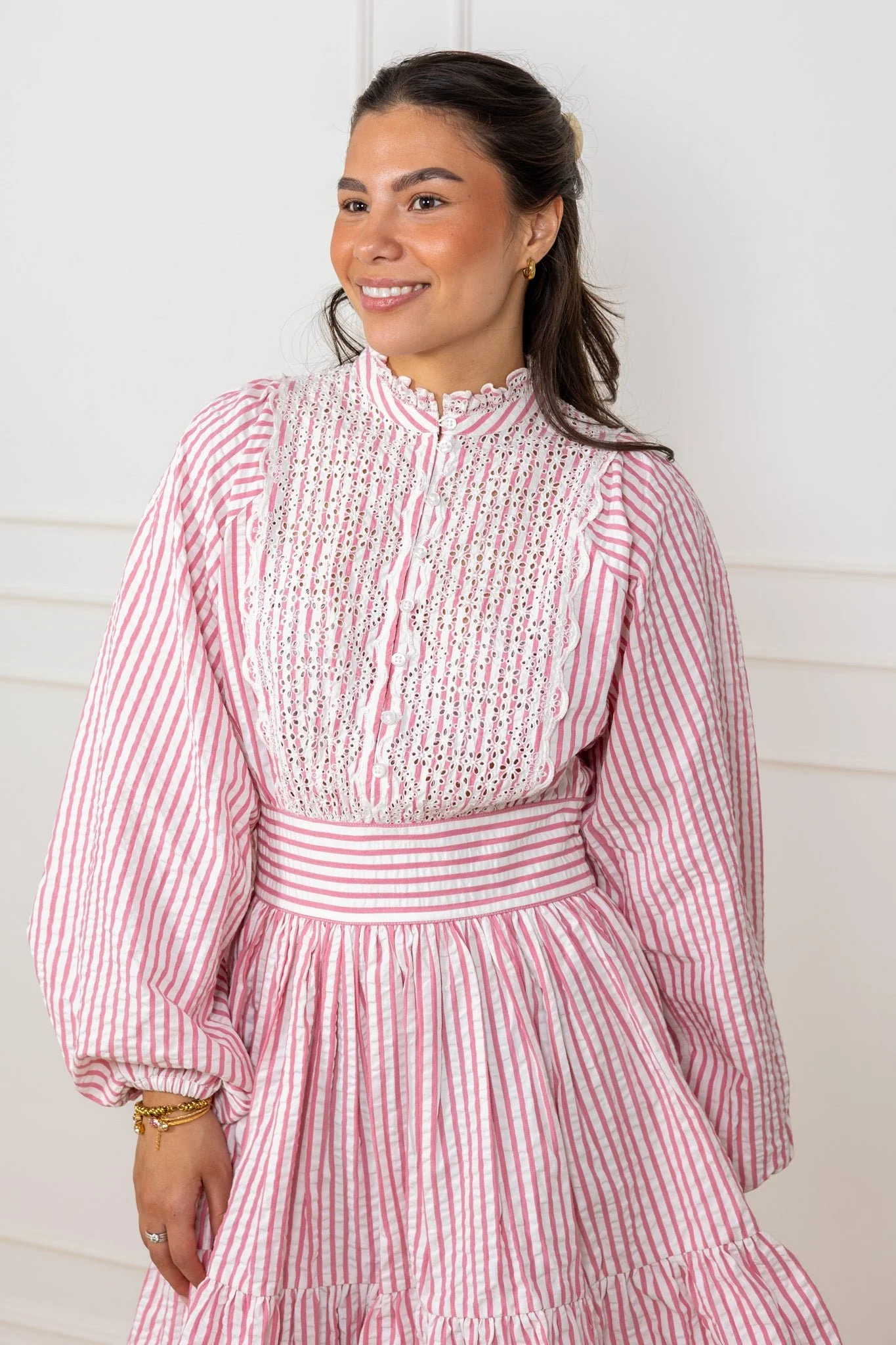 Seersucker Mini Dress Pink Stripe - Image 5