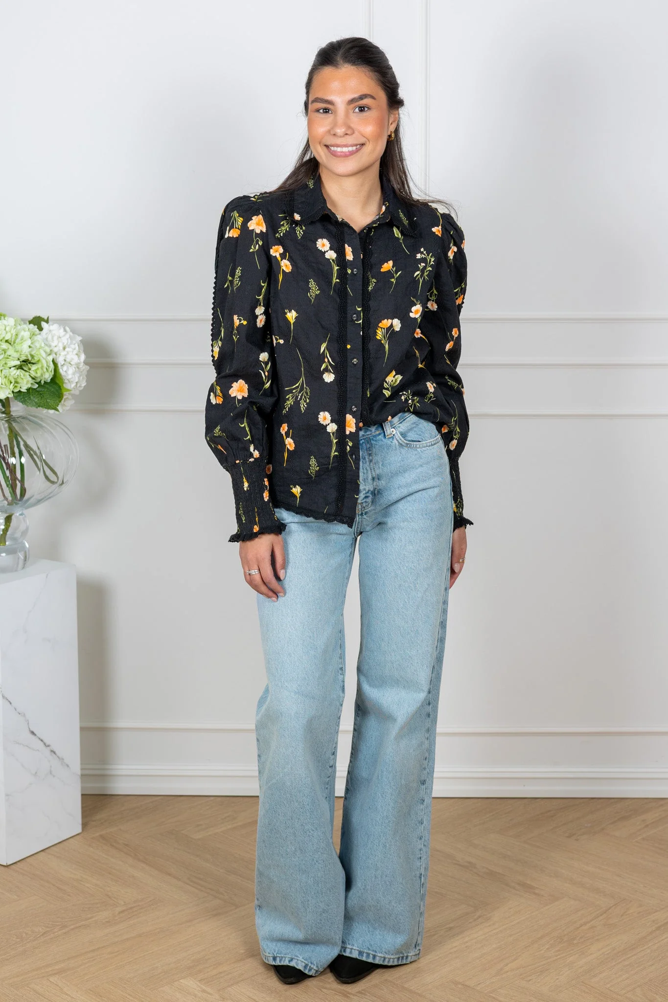 Somelli Ls Shirt Black Flower Print - Image 3