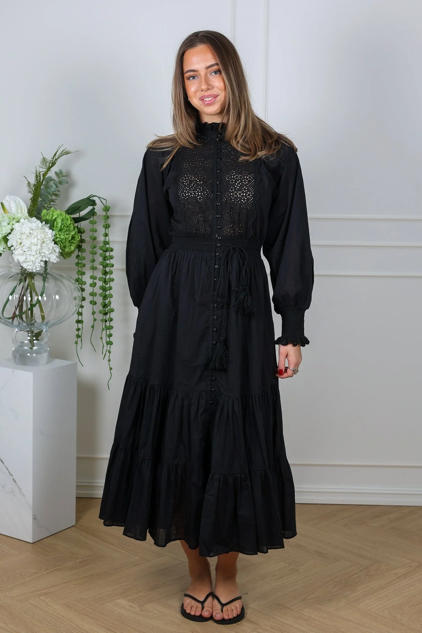 Cotton Slub Midi Dress Black - Image 3