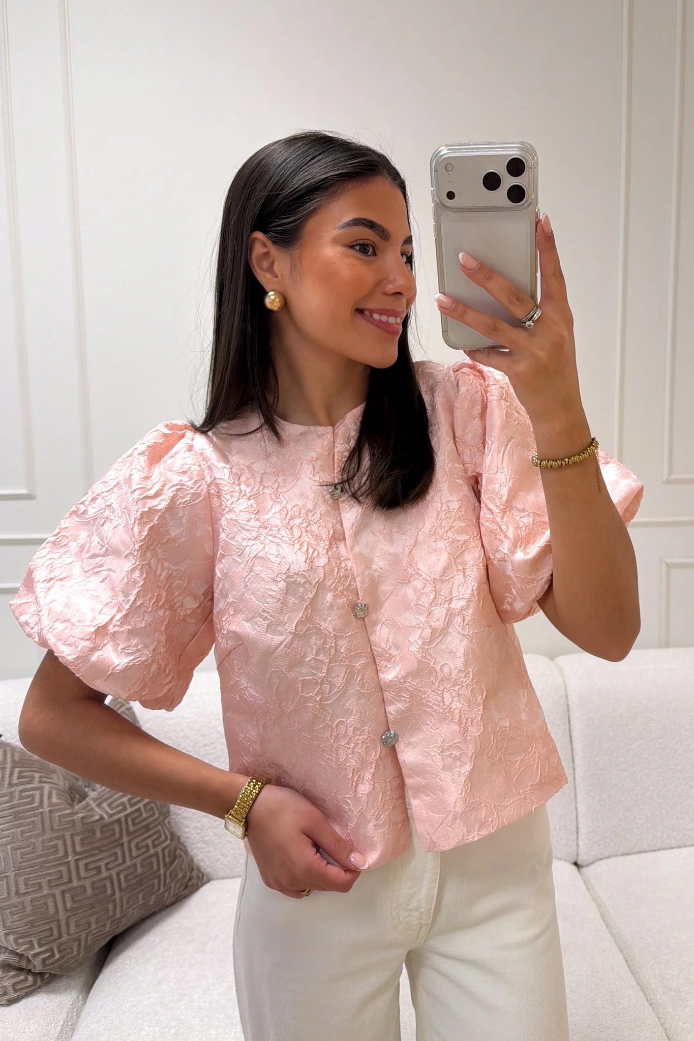 Aisa Soft Brocade Blouse Light Pink - Image 3
